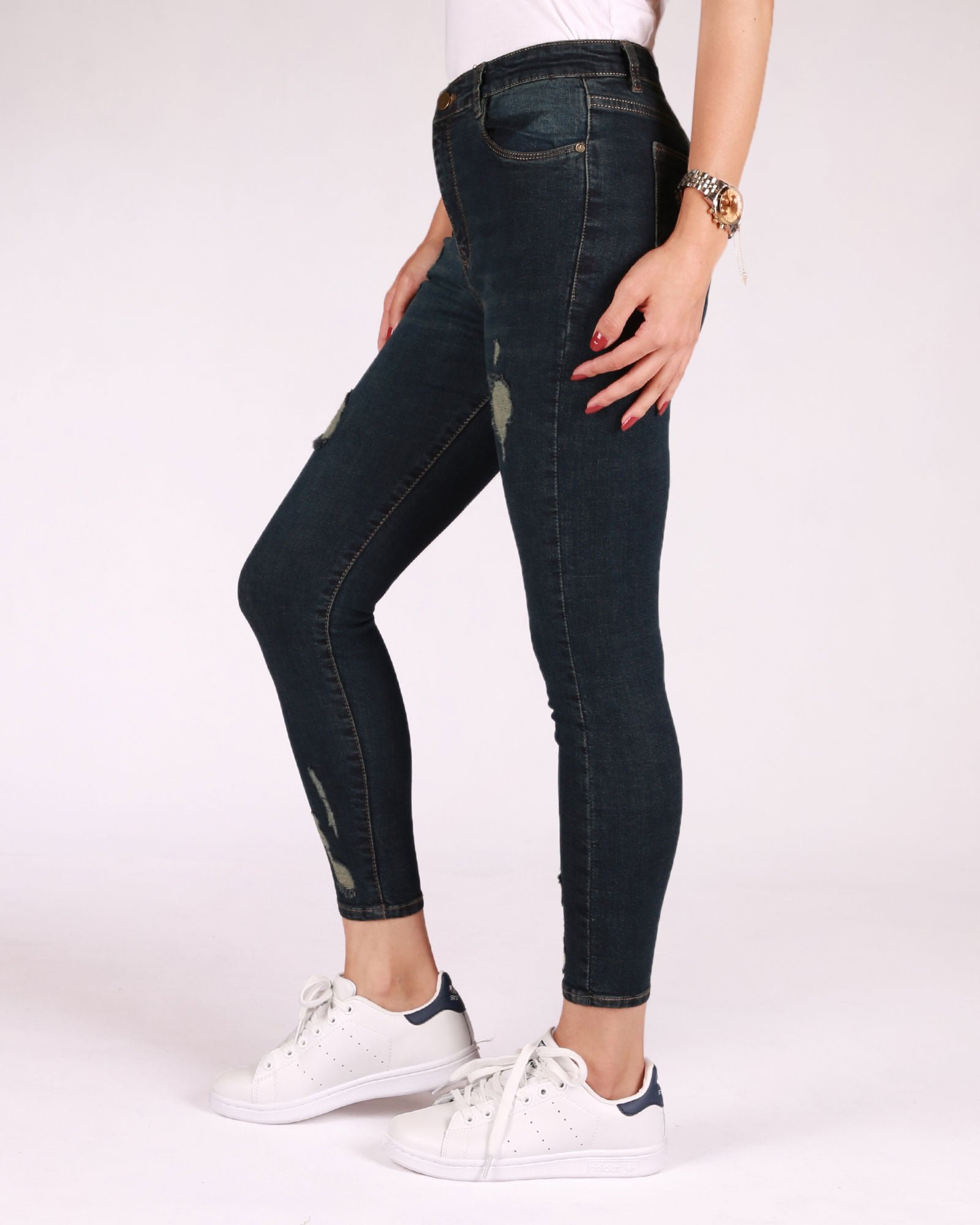 شلوار جین زاپ دار زنانه - سرمه ای تیره - بغل