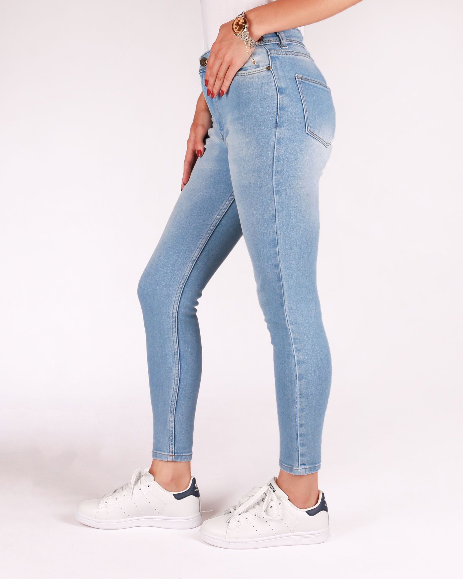 شلوار جین ساده زنانه - آّبی روشن - بغل