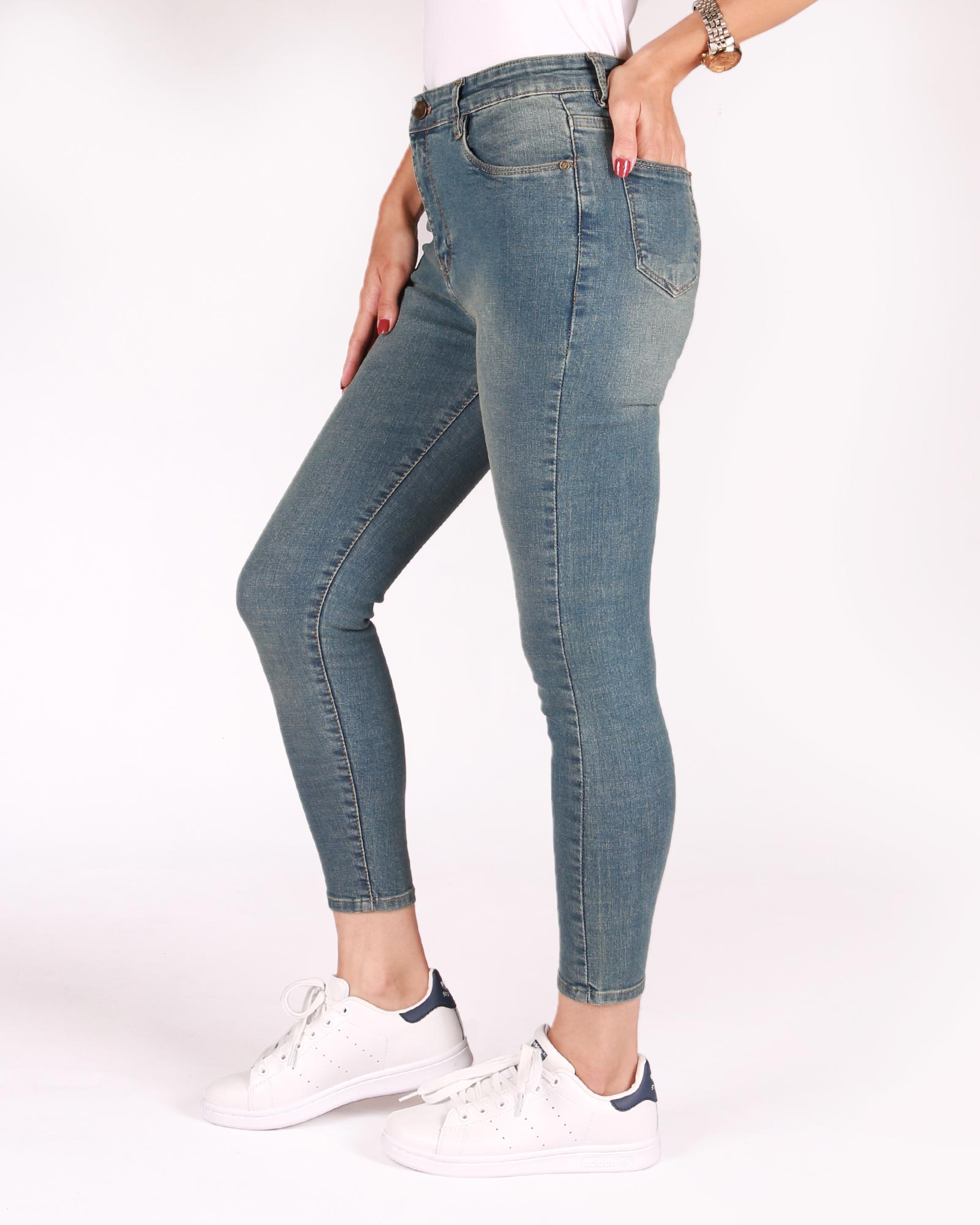 شلوار لی دخترانه جذب - آبی - بغل