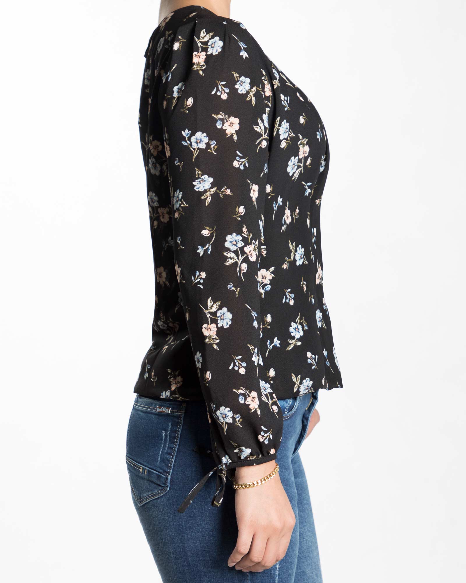 شومیز حریر مجلسی گلدار زنانه - مشکی - بغل بلوز