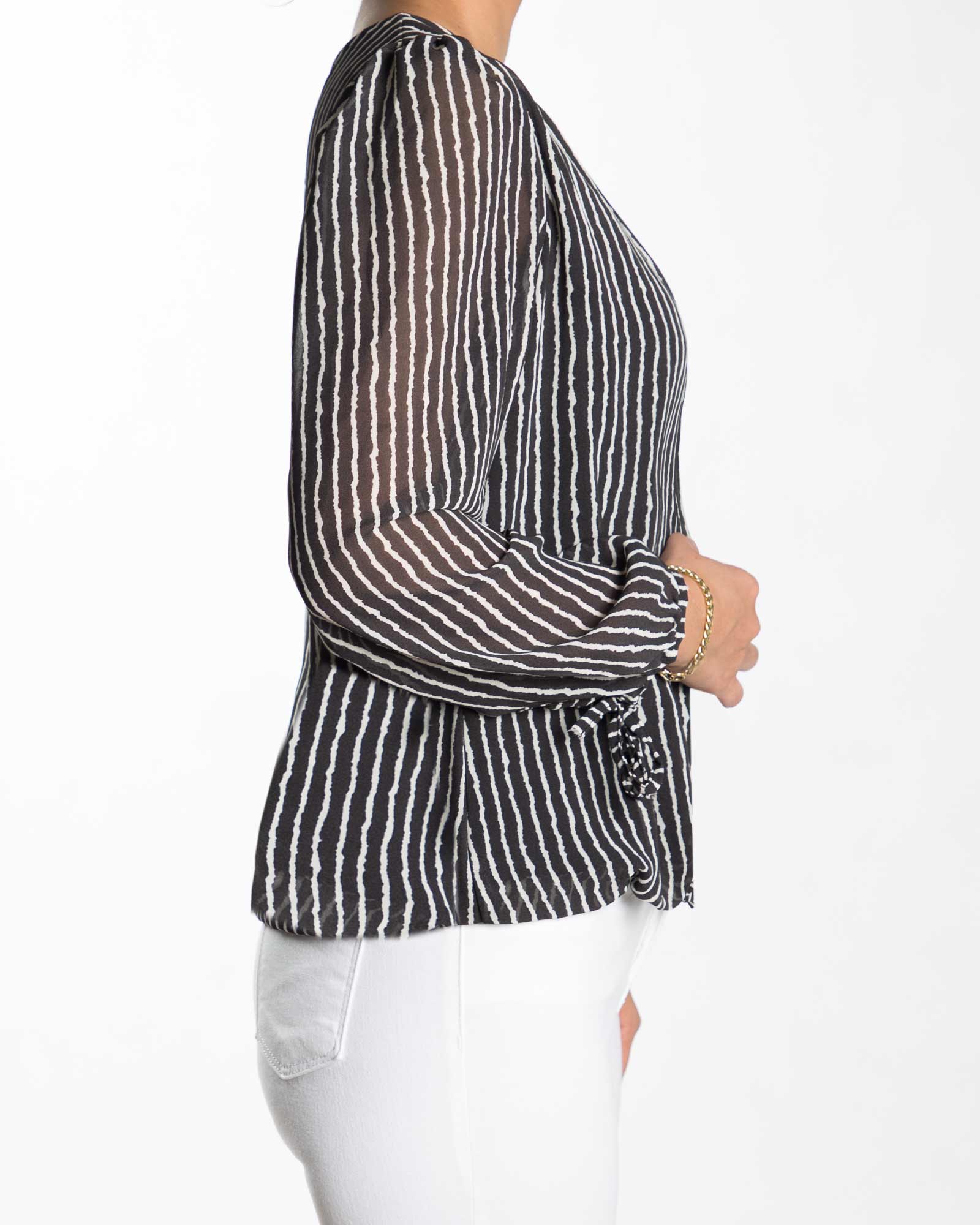 شومیز مجلسی حریر راه راه زنانه - مشکی - بغل بلوز