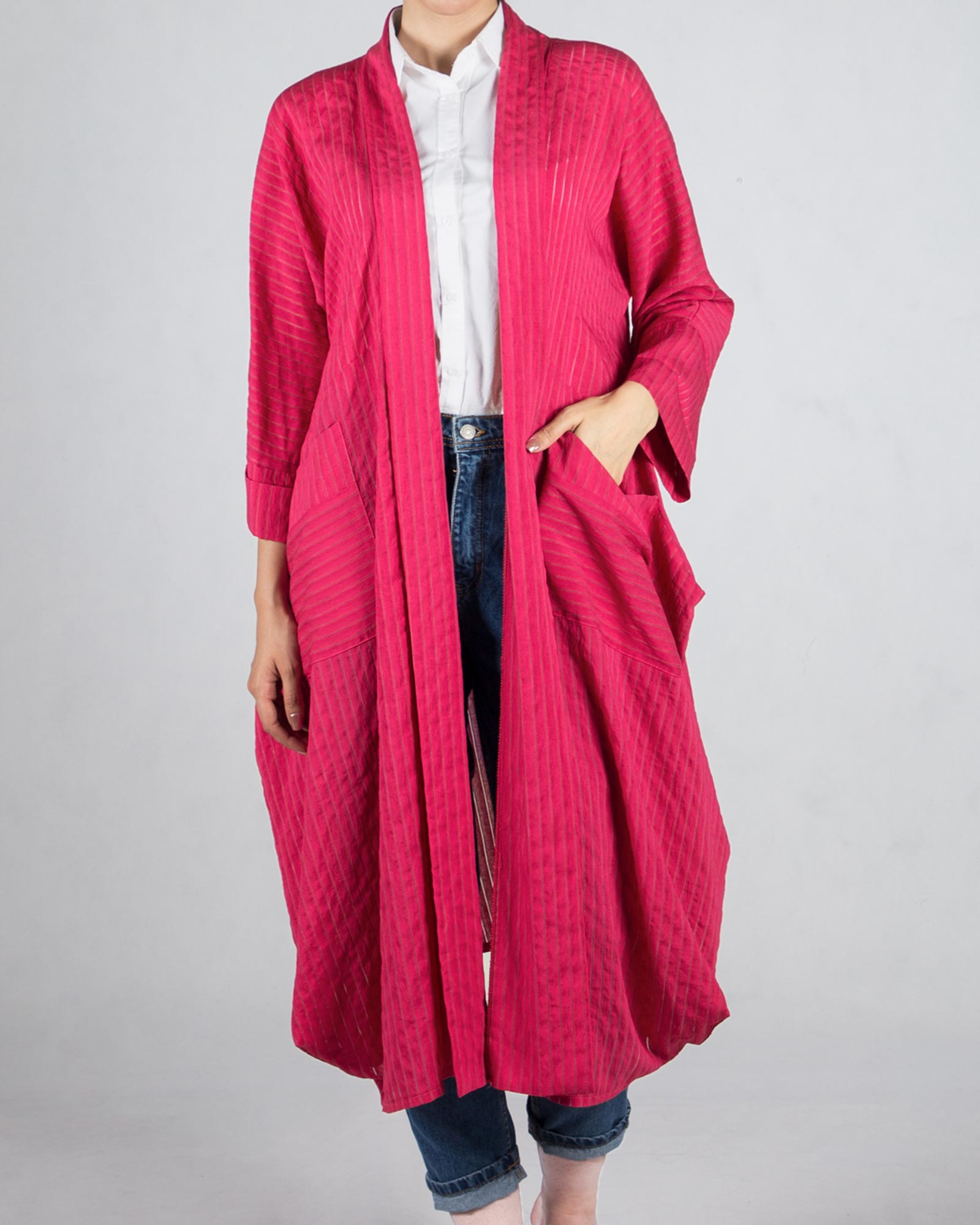 مانتو بلند گشاد اسپرت - ارغوانی روشن - رو به رو