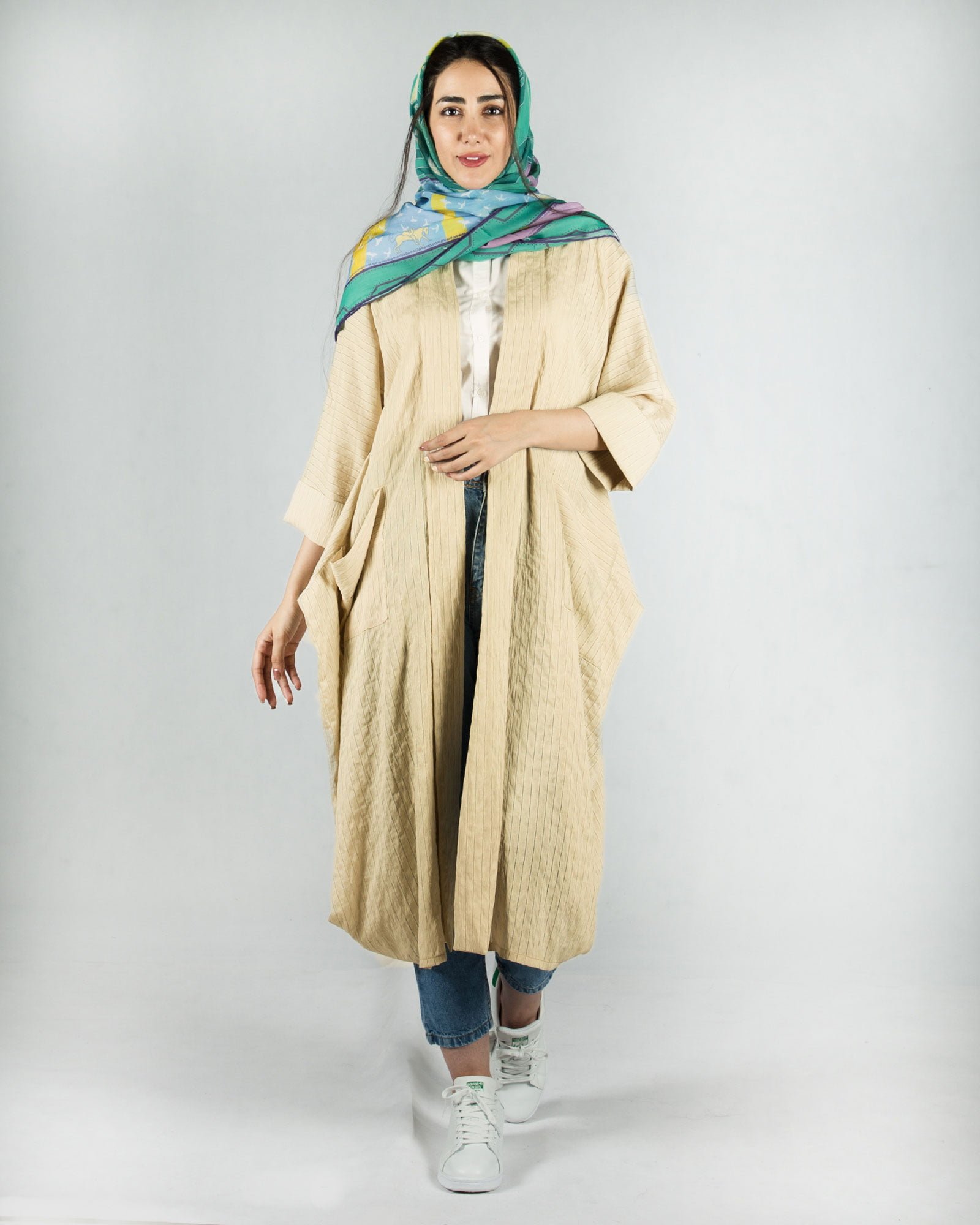 مانتو بلند گشاد اسپرت - کرمی - محیطی