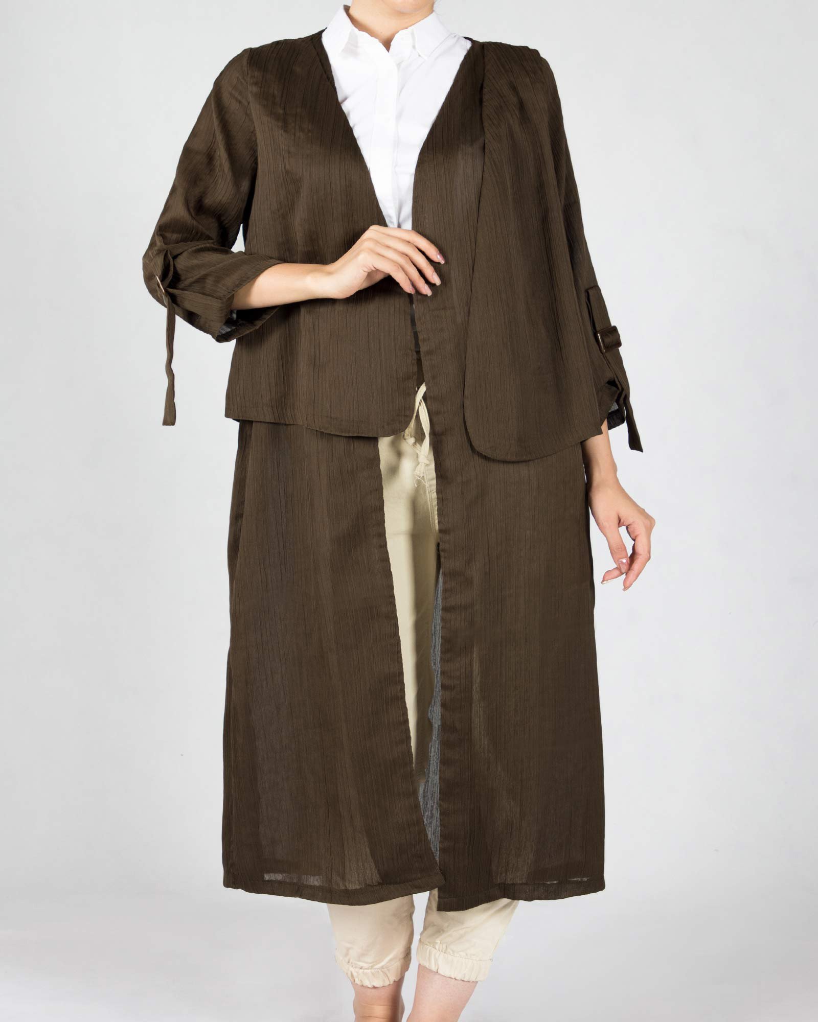 مانتو حریر مجلسی بلند زنانه - سبز ارتشى