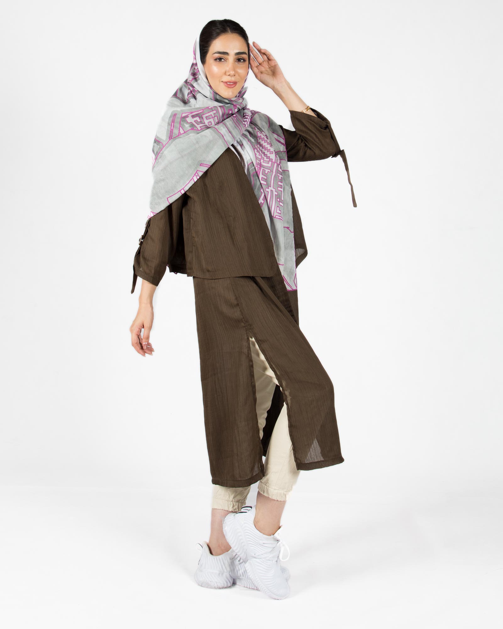 مانتو حریر مجلسی بلند زنانه - سبز ارتشی - محیطی زنانه