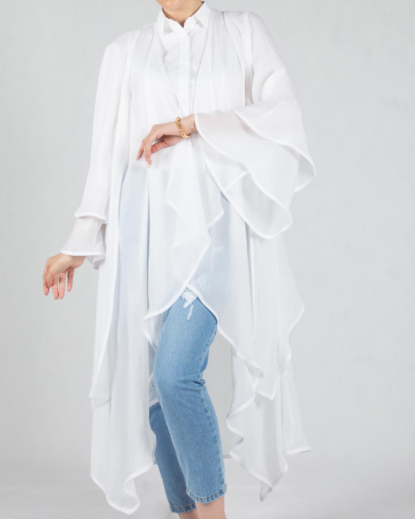 مانتو مجلسی حریر زنانه - سفید - رو به رو