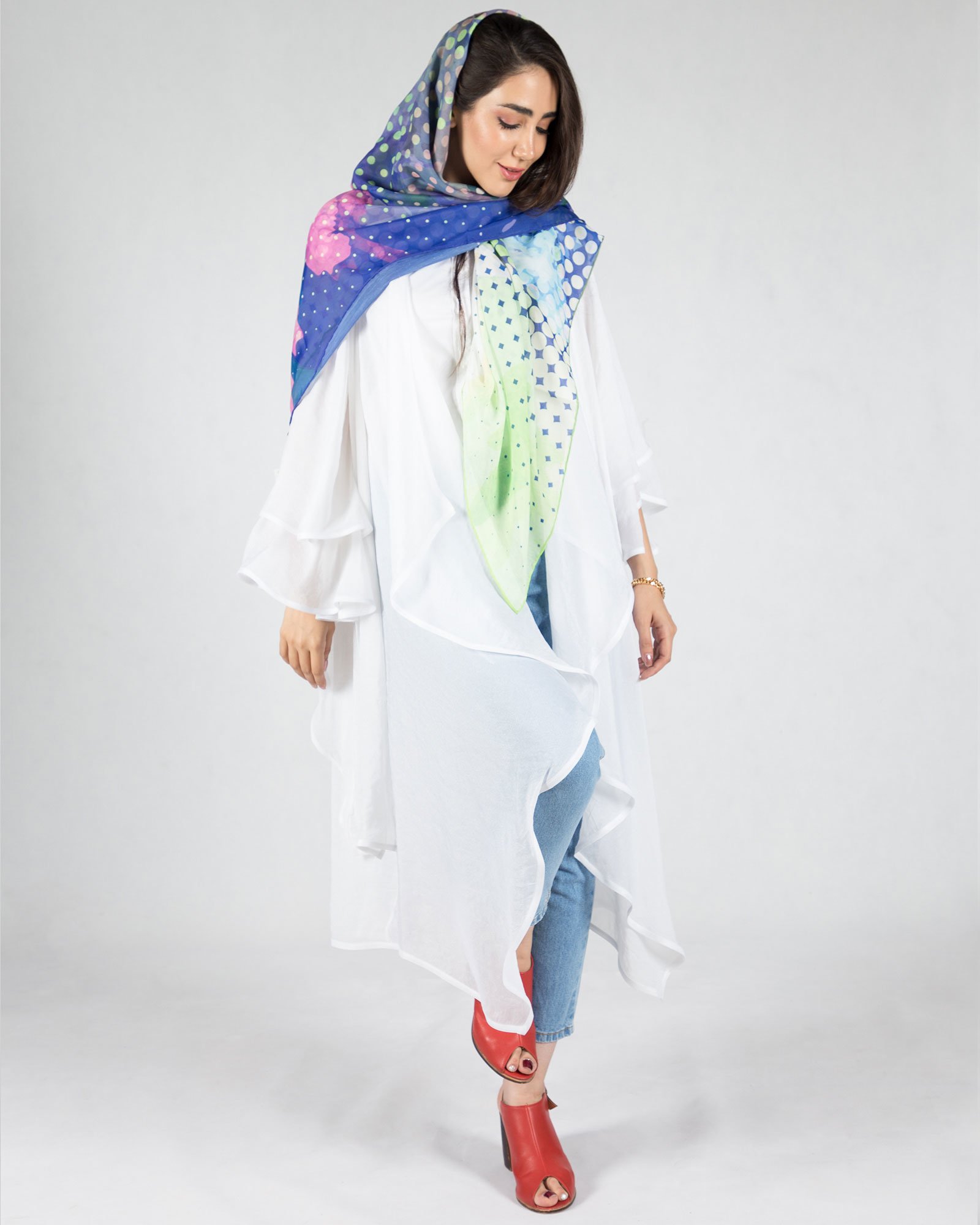 مانتو مجلسی حریر زنانه - سفید - محیطی زنانه