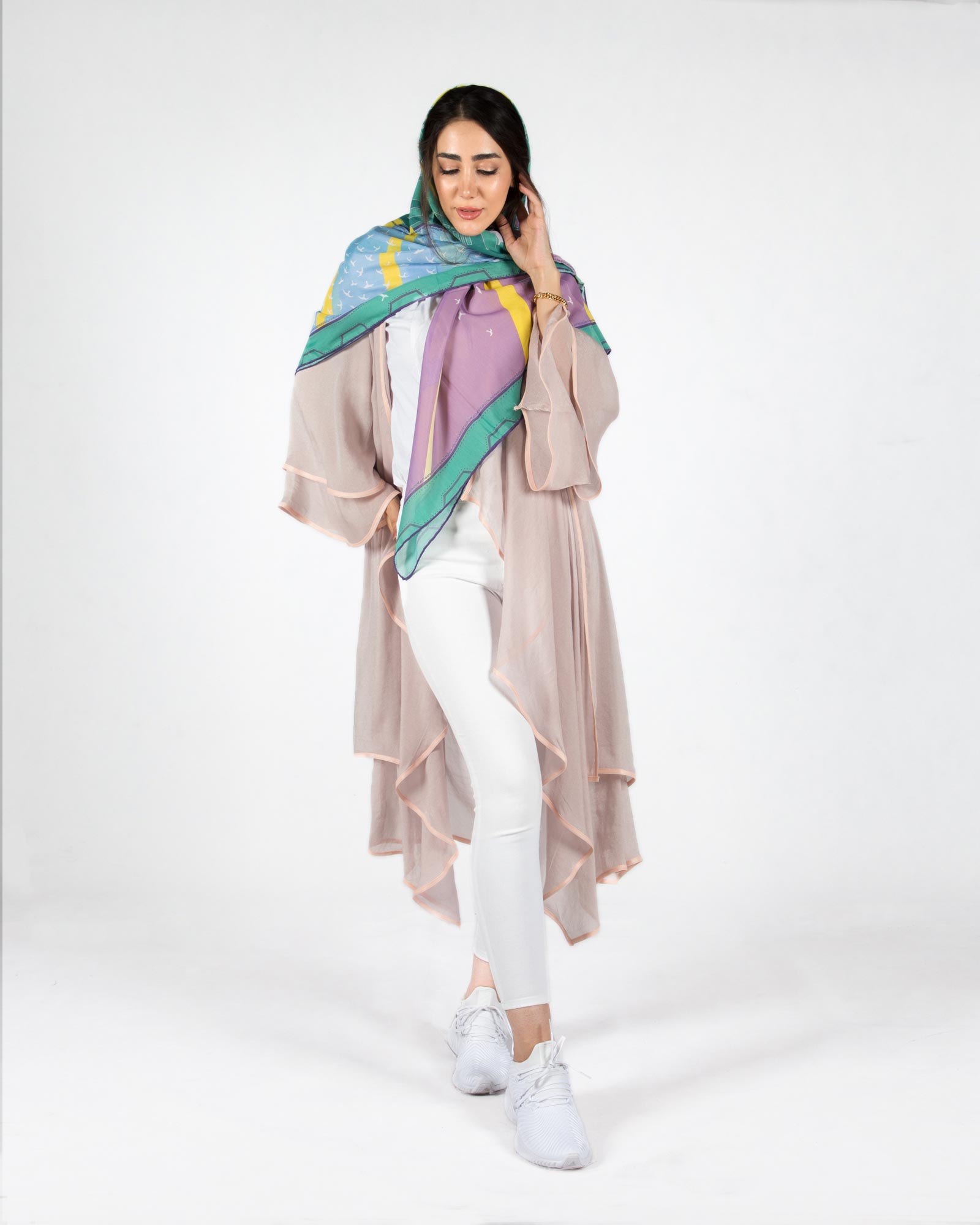 مانتو مجلسی حریر زنانه - صورتی پاستیلی - محیطی زنانه