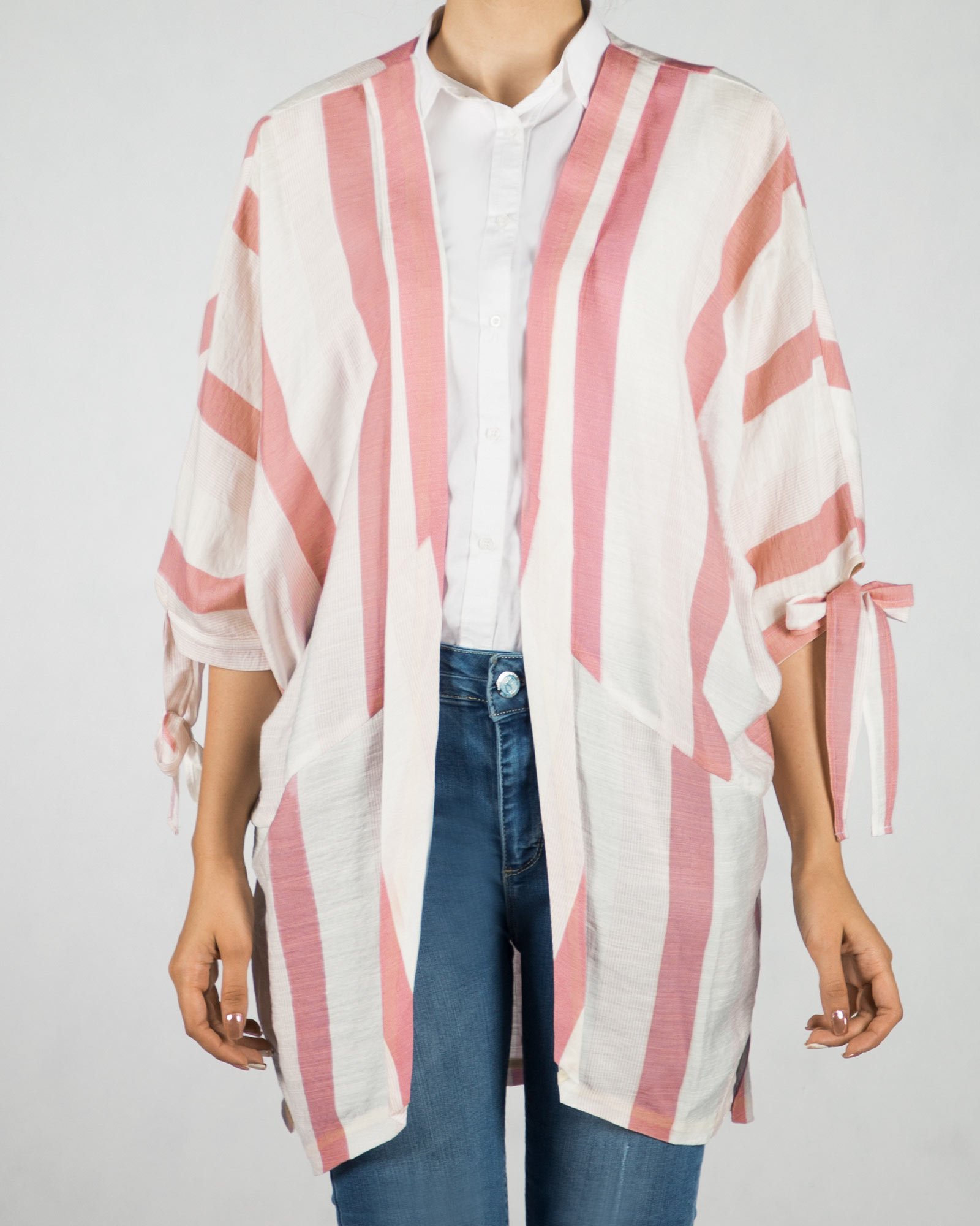 مانتو کوتاه راه راه زنانه - صورتی کثیف - رو به رو