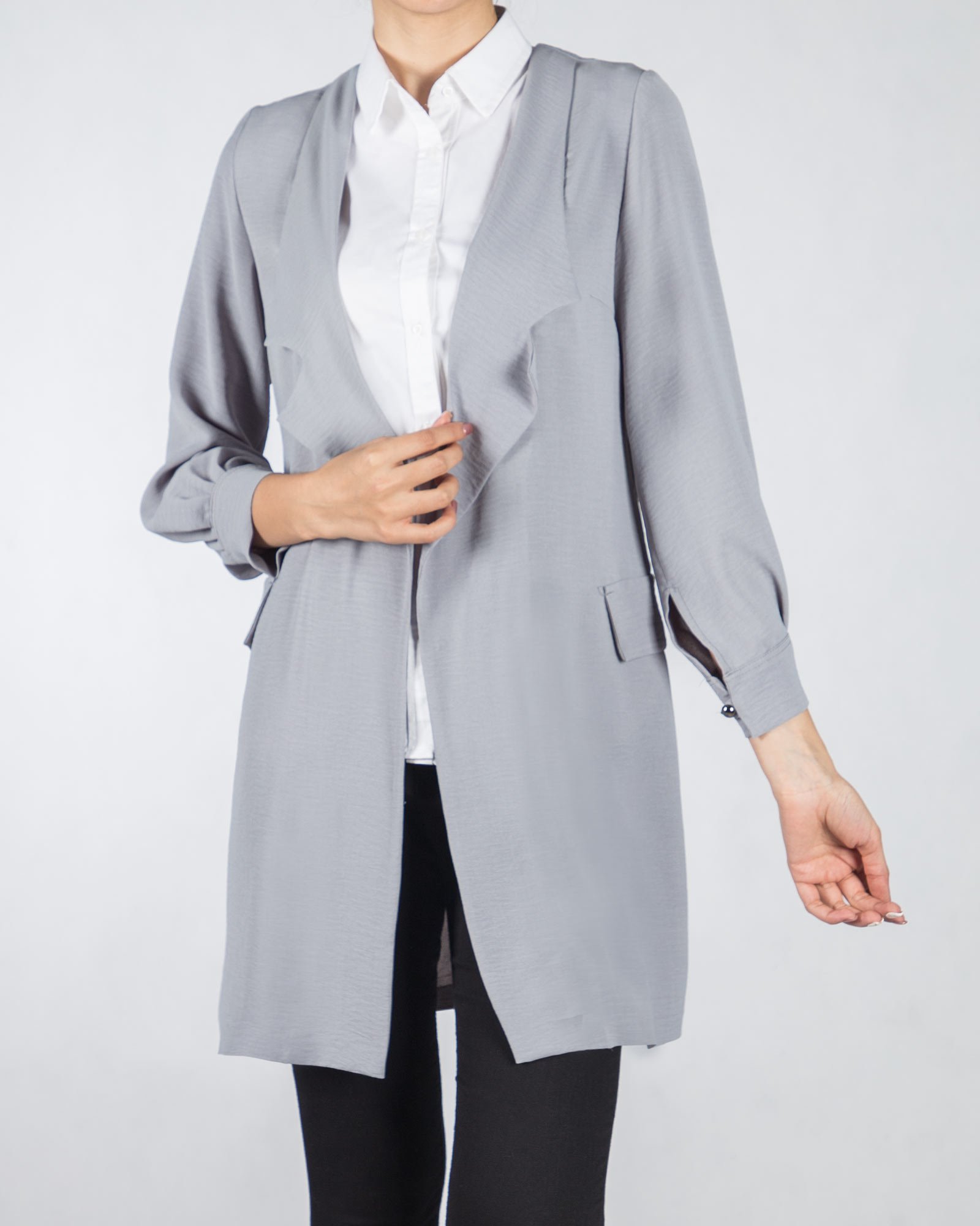 مانتو کوتاه ساده زنانه - طوسی - رو به رو