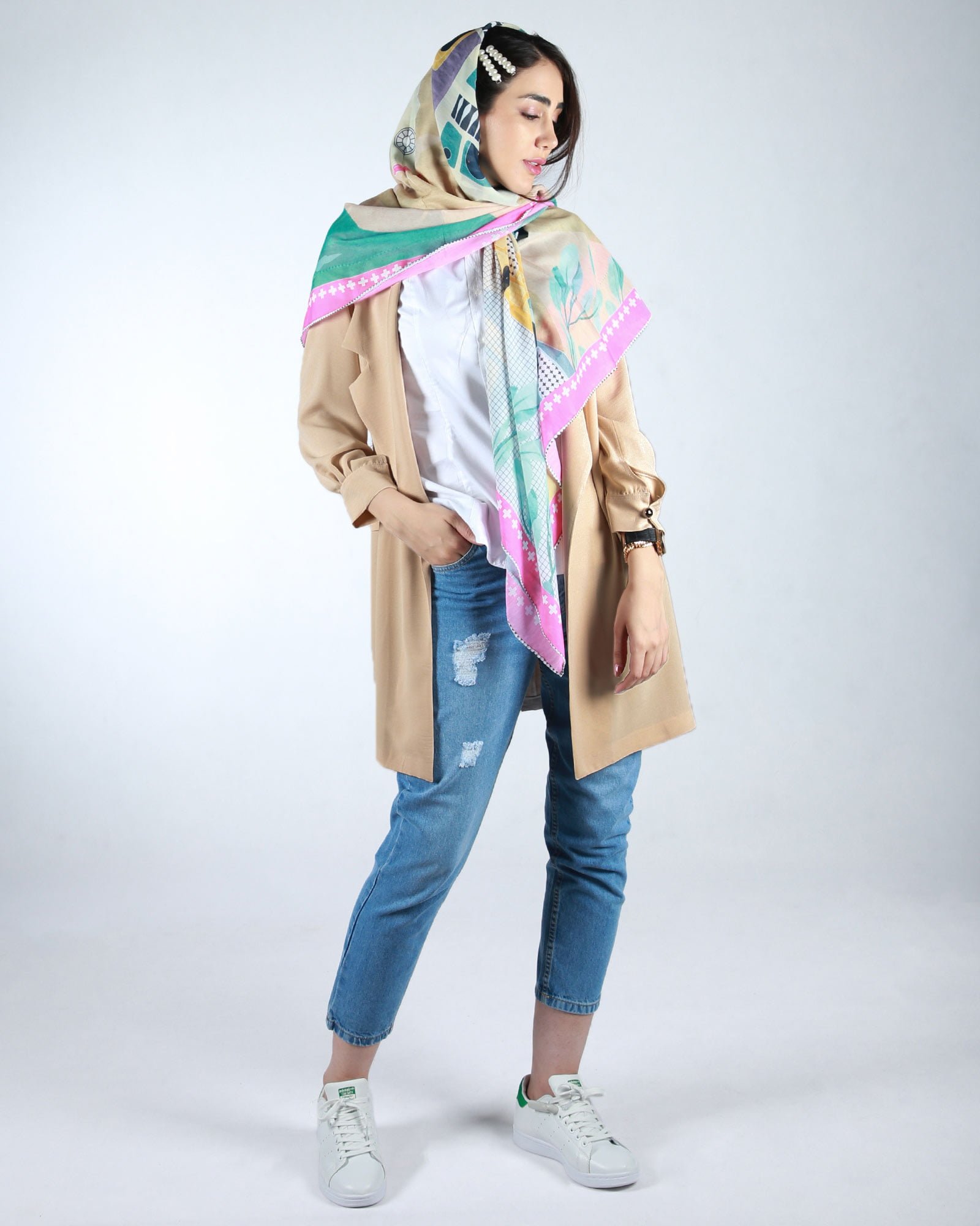 مانتو کوتاه ساده زنانه - کرمی - محیطی