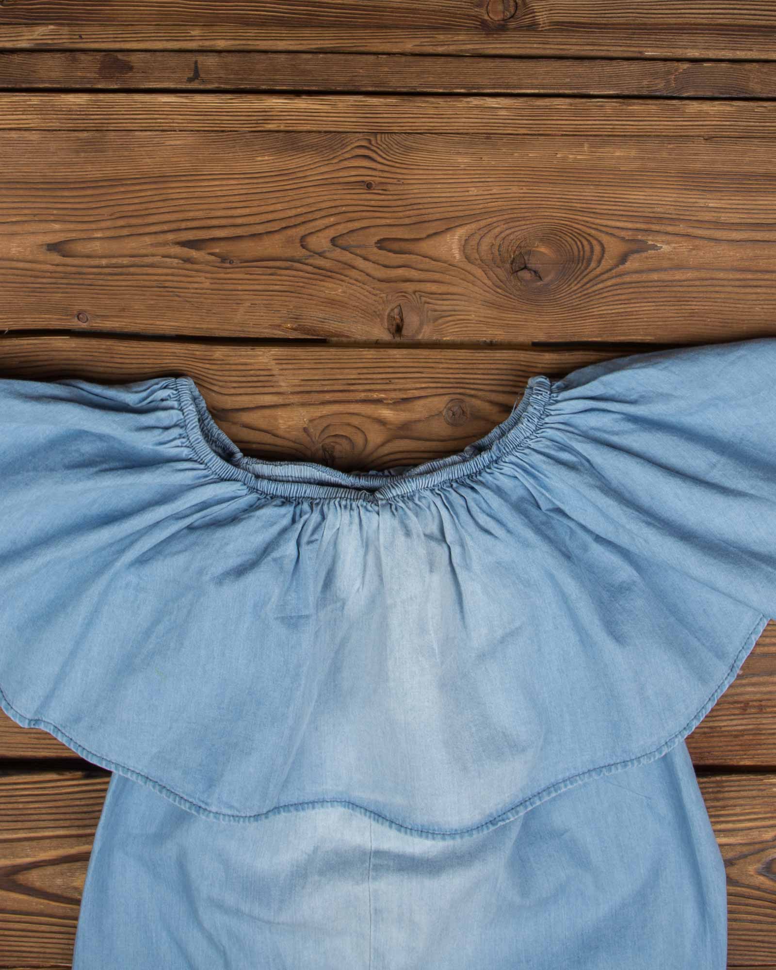 بلوز جین یقه قایقی زنانه - آبی آسمانی - یقه قایقی