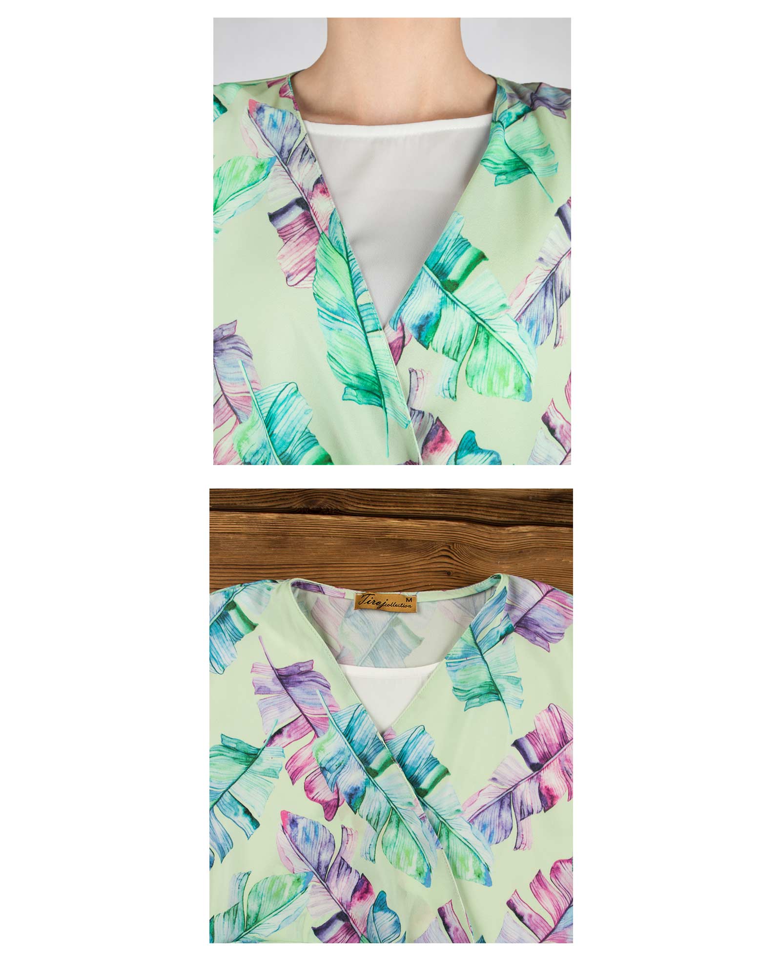 تاپ مجلسی گلدار زنانه - فسفری - یقه