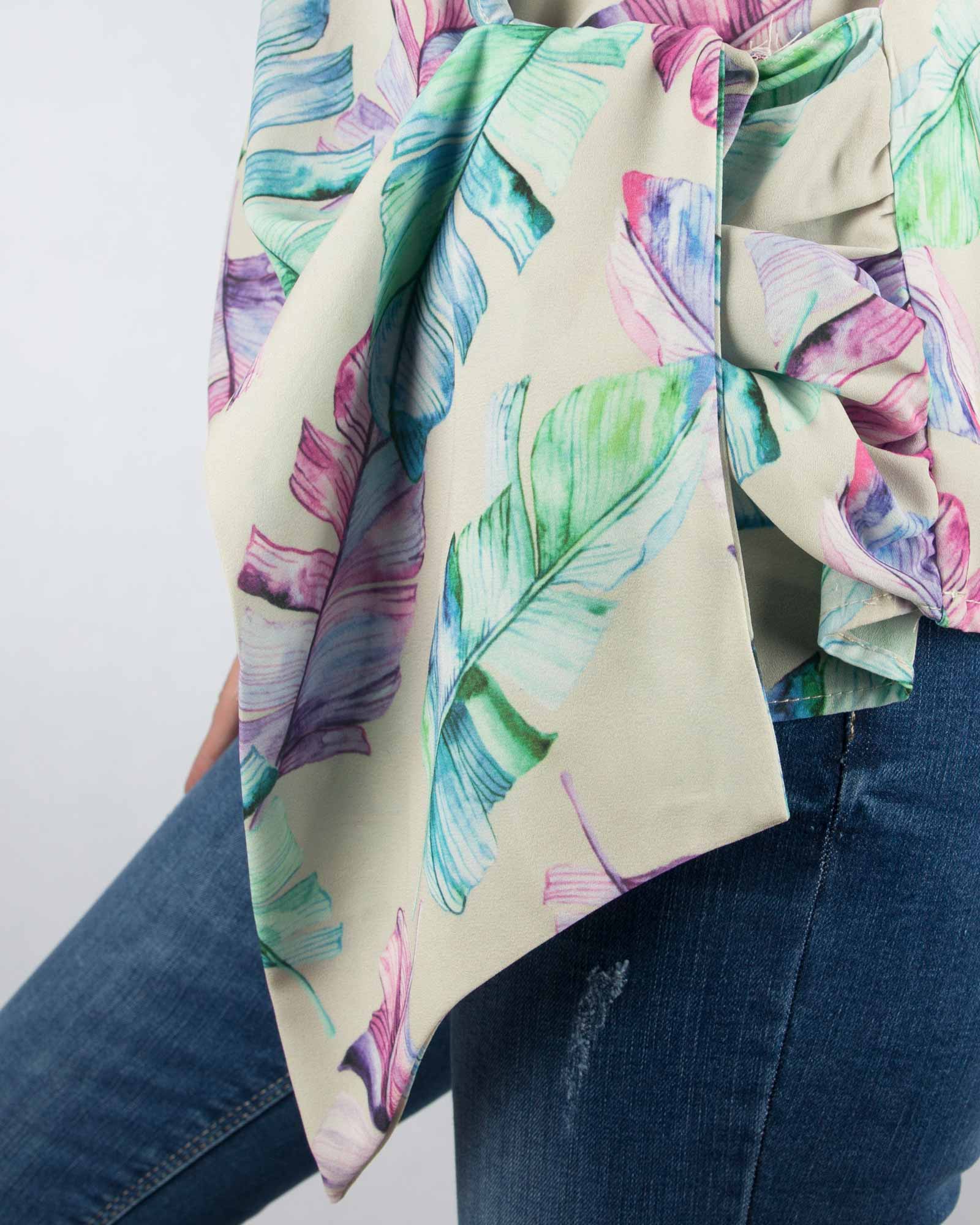 تاپ مجلسی گلدار زنانه - کرمی - گره