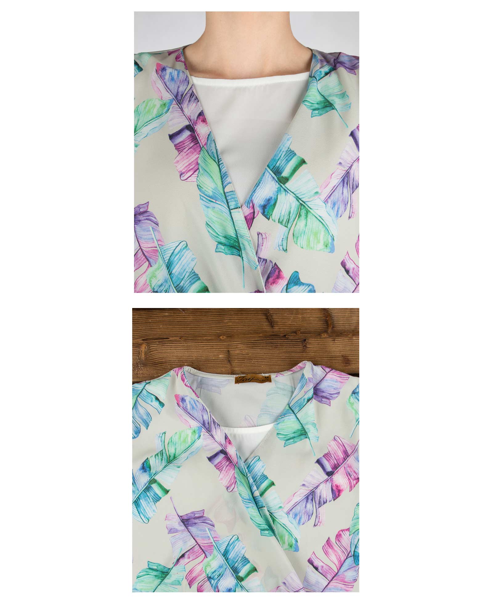 تاپ مجلسی گلدار زنانه - کرمی - یقه