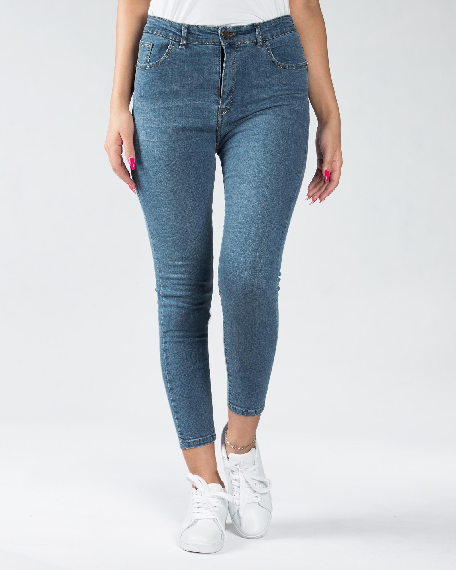 شلوار جین جذب اسپرت زنانه - آبی - رو به رو