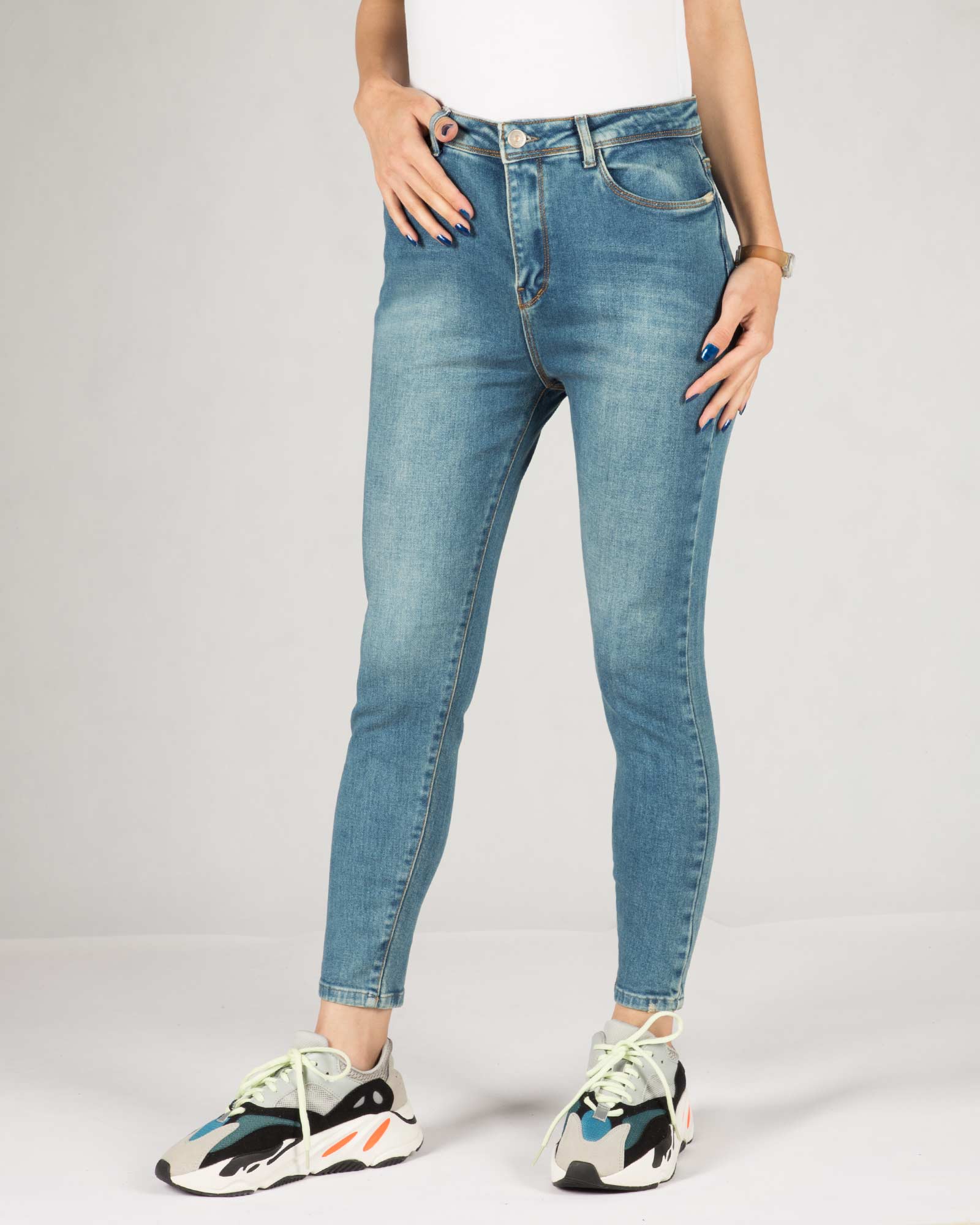 شلوار جین جذب زنانه ساده - آبی - رو به رو