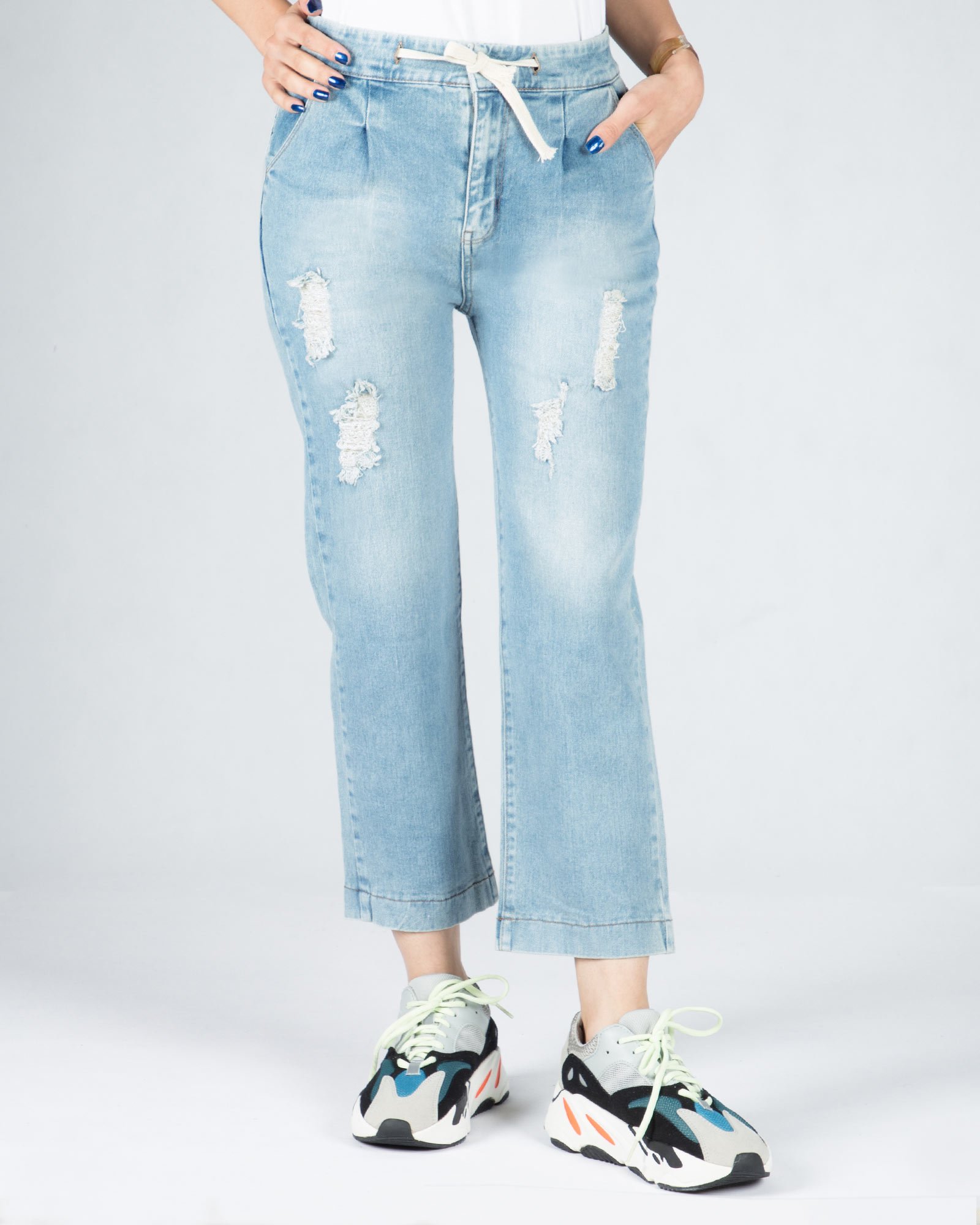 شلوار جین روشن زاپ دار زنانه - آبی روشن - رو به رو