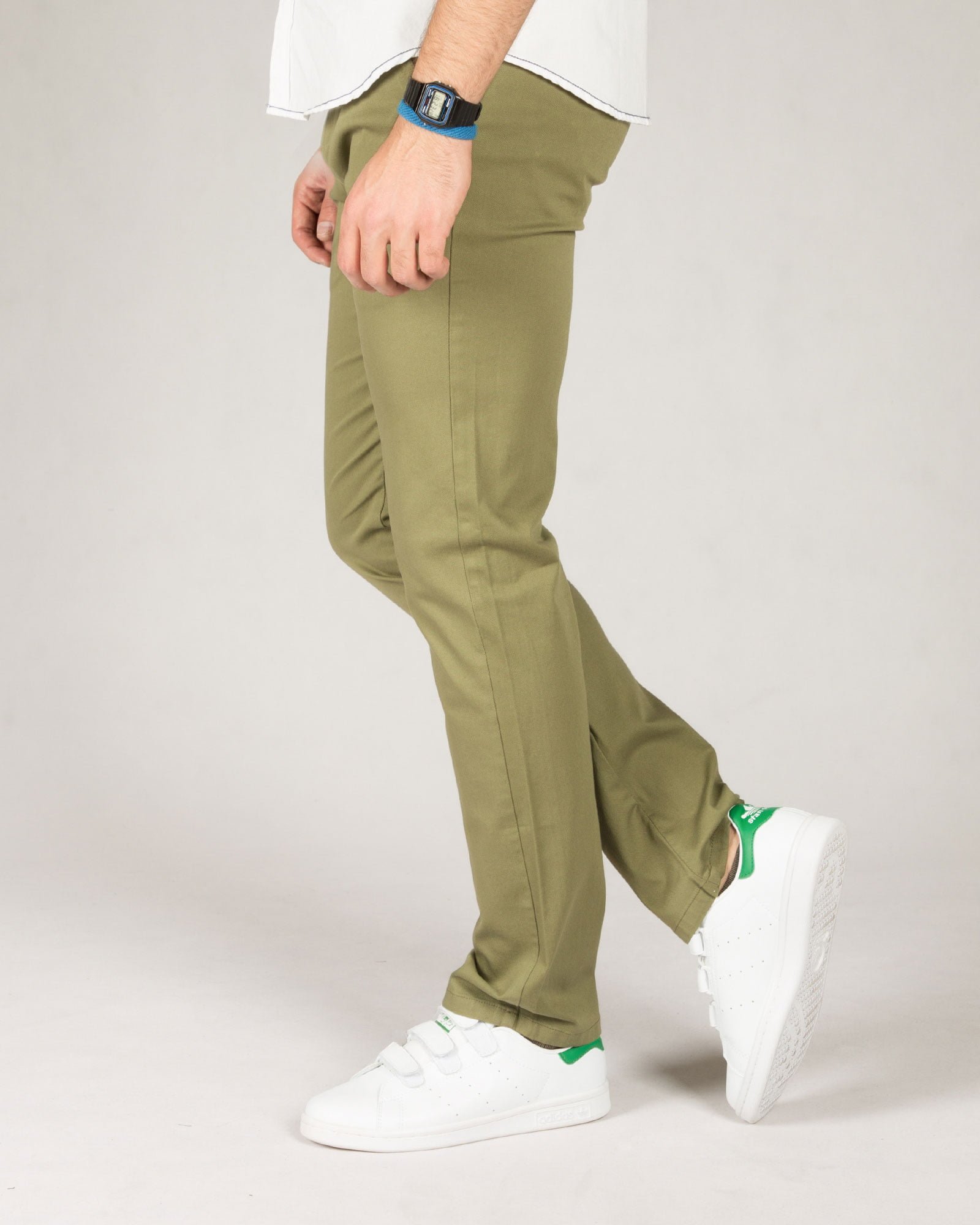 شلوار مردانه کتان راسته - زیتونی - بغل