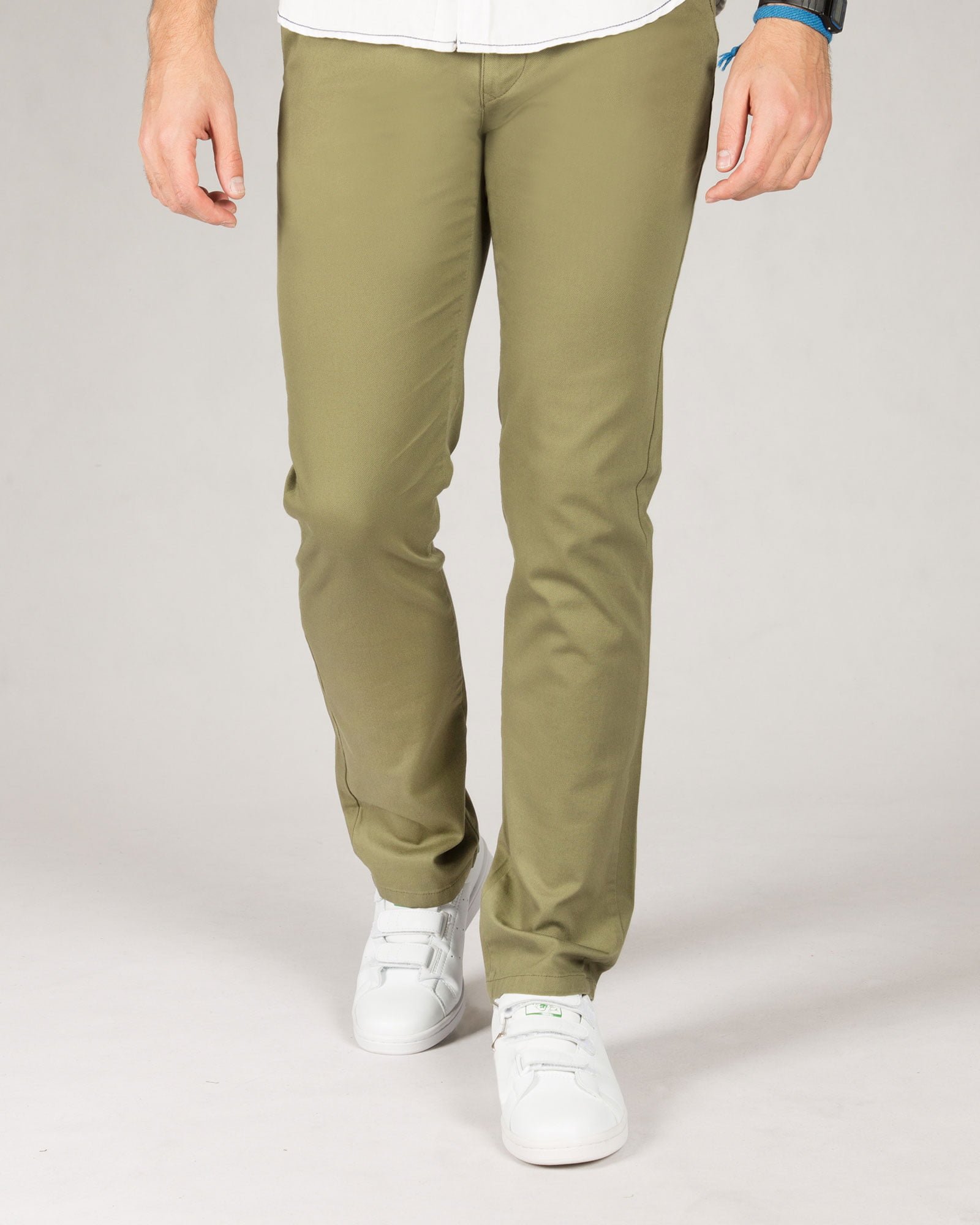 شلوار مردانه کتان راسته - زیتونی - رو به رو