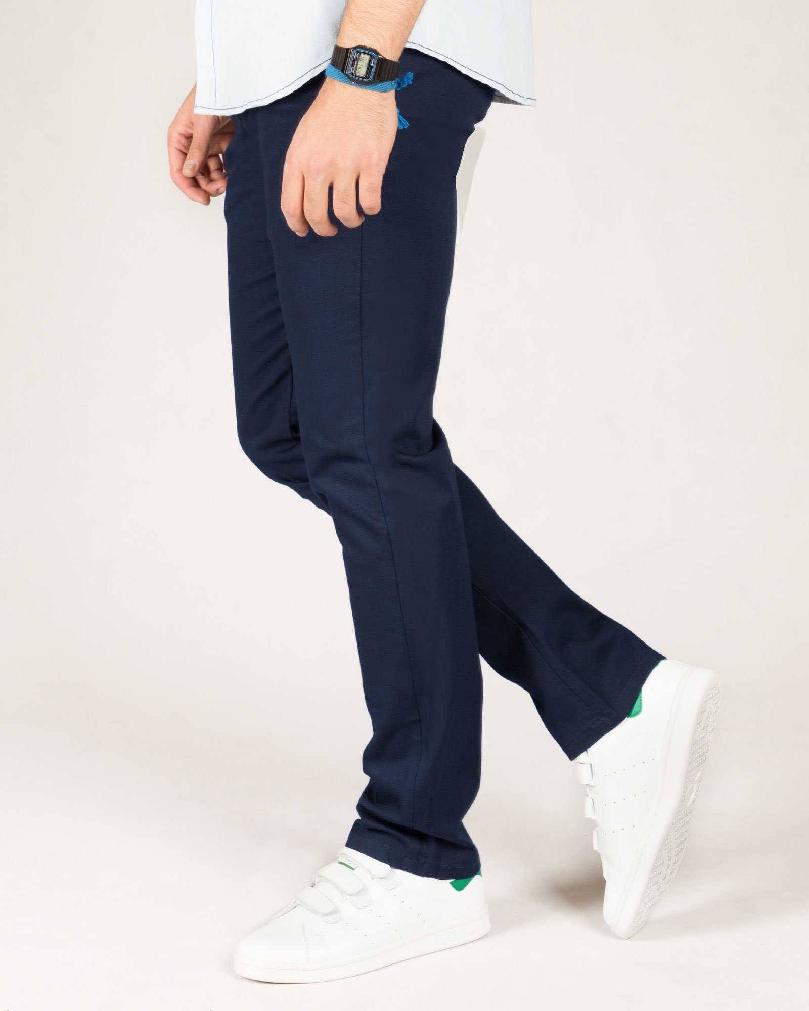 شلوار مردانه کتان راسته - سرمه ای تیره - بغل