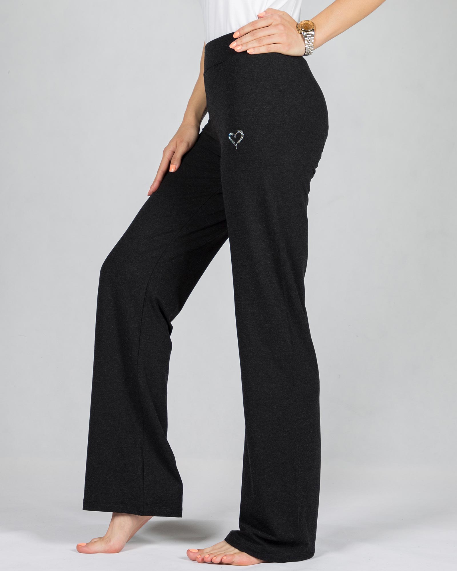 شلوار نخی راحتی زنانه - مشکی - بغل