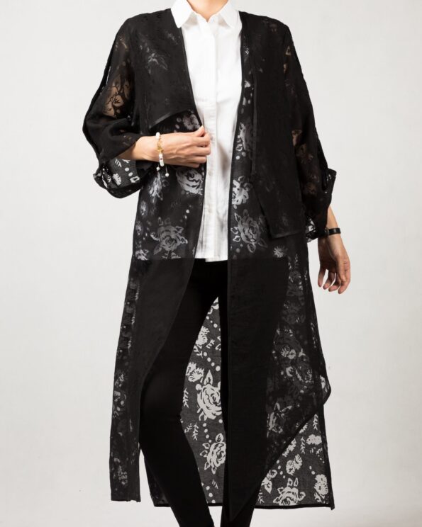 مانتو مشکی بلند مجلسی زنانه - مشکی - رو به رو