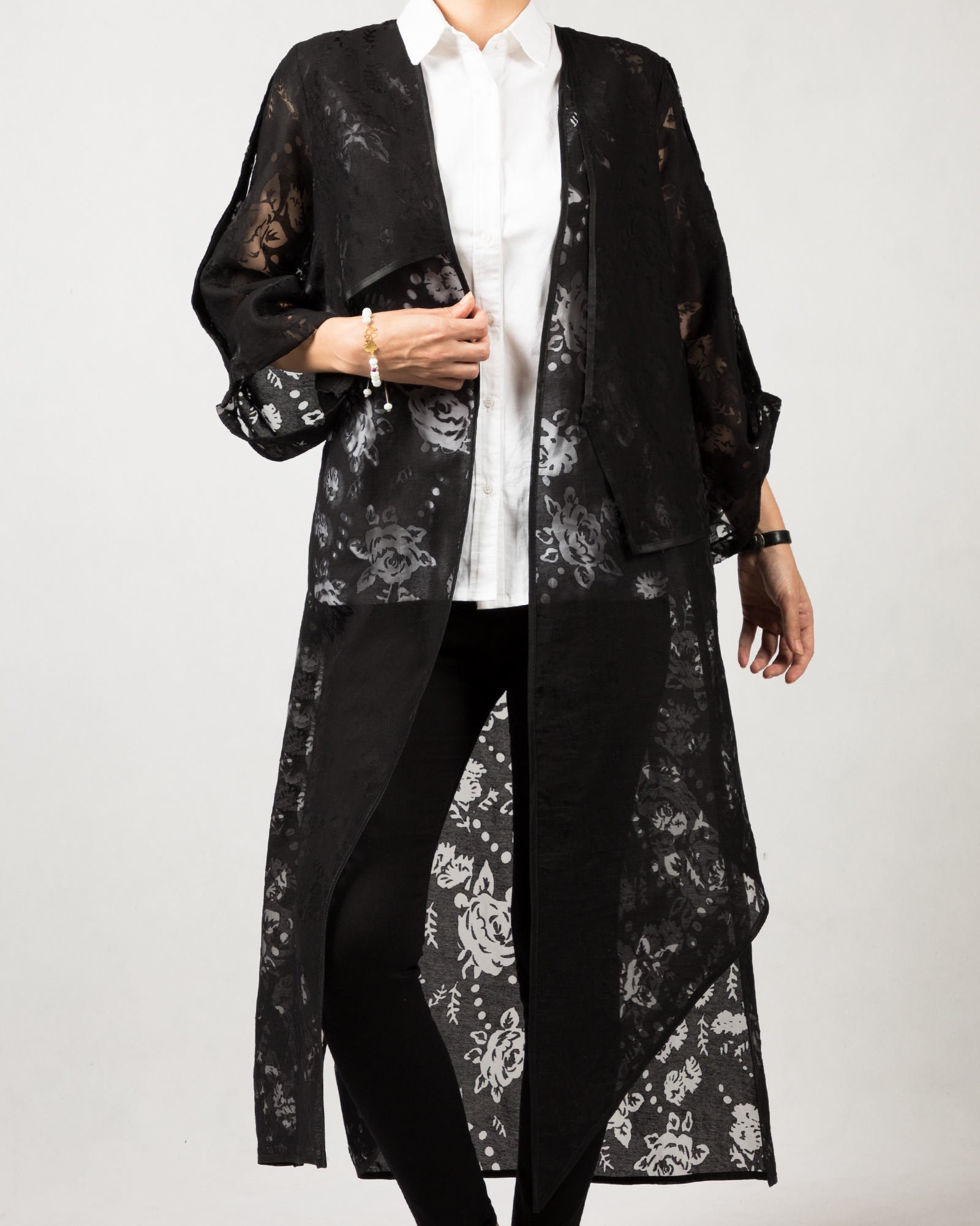 مانتو مشکی بلند مجلسی زنانه - مشکی - رو به رو