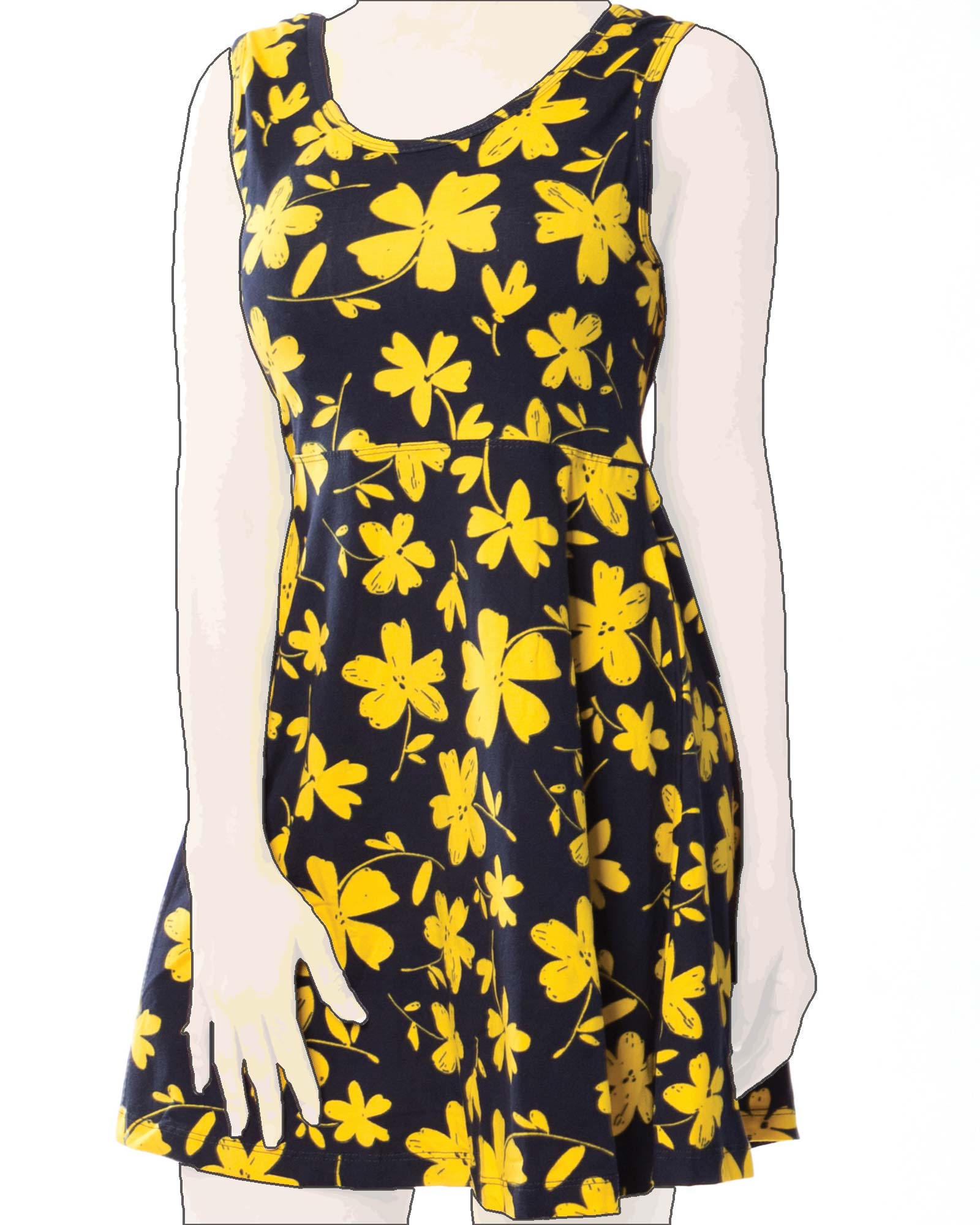 پیراهن نخی گلدار کوتاه زنانه - زرد -روبه-رو