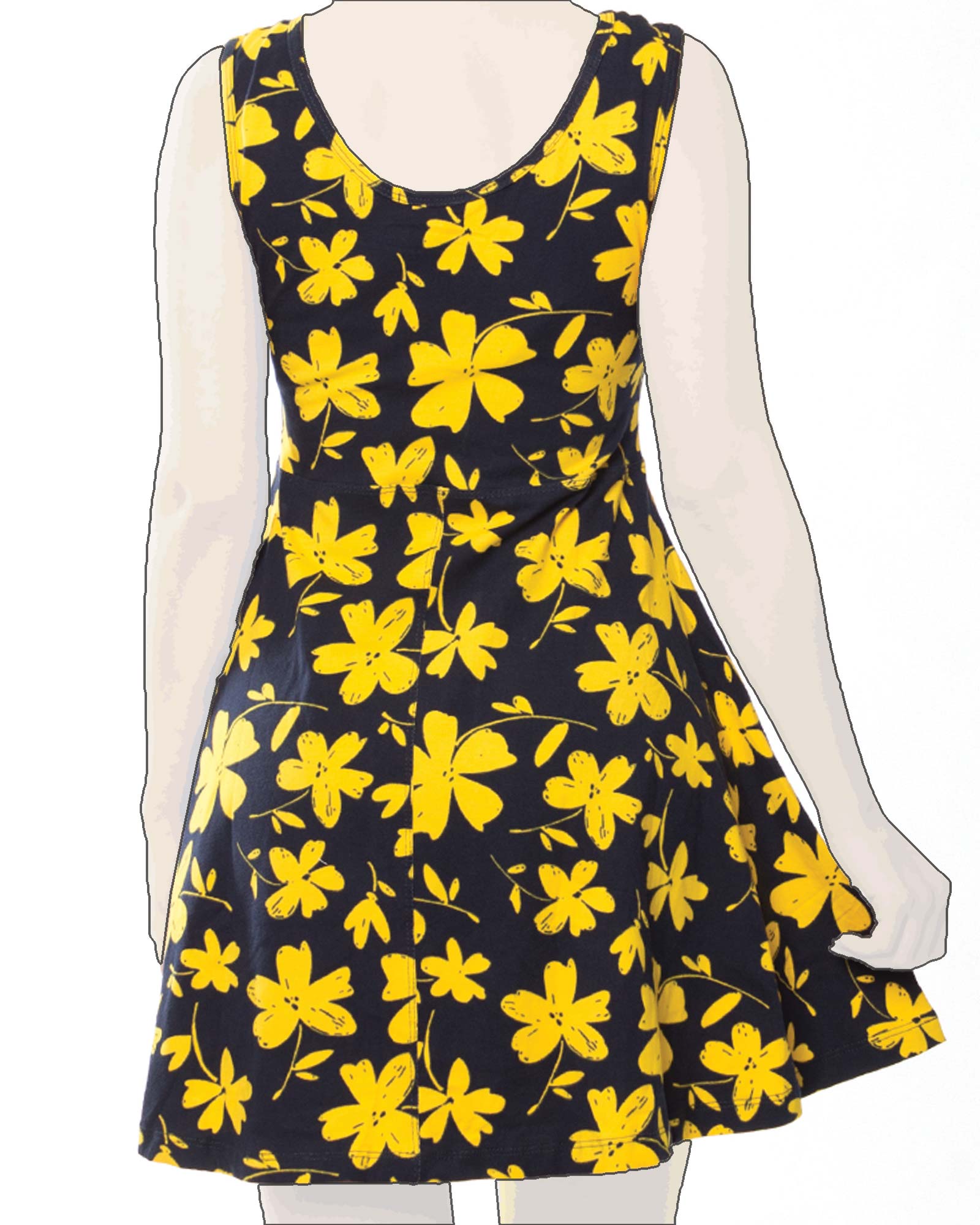 پیراهن نخی گلدار کوتاه زنانه -زرد -پشت