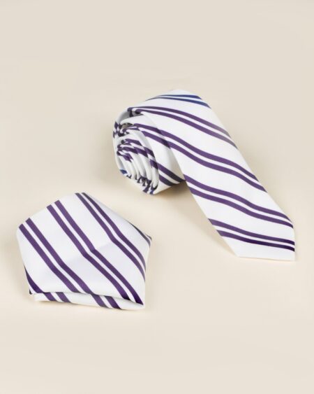 کراوات و دستمال جیب طرح راه راه - سفید