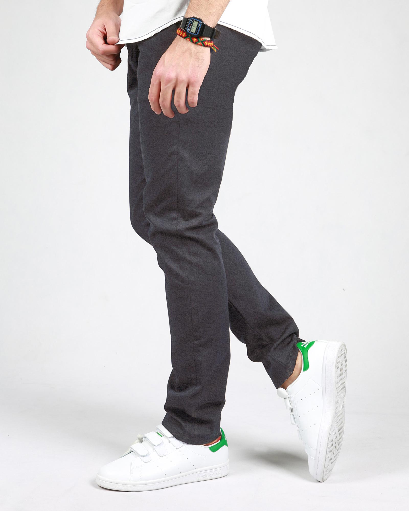 شلوار کتان مردانه ساده راسته - دودی - بغل