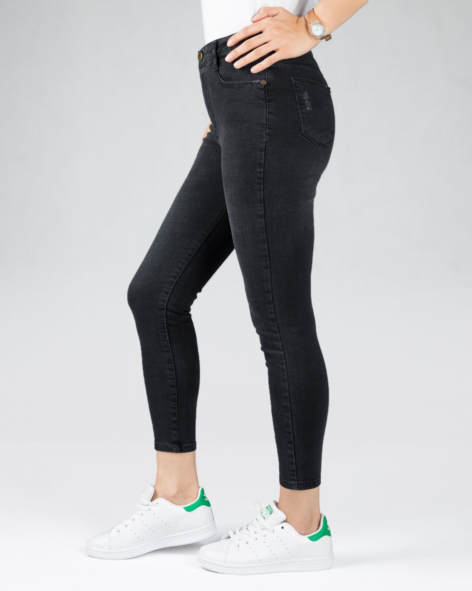 جین زنانه مشکی ساده جذب - مشکی - بغل