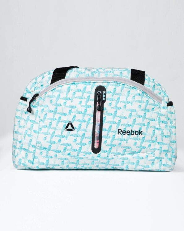 ساک ورزشی طرح دار سفید آبی - سفید - رو به رو