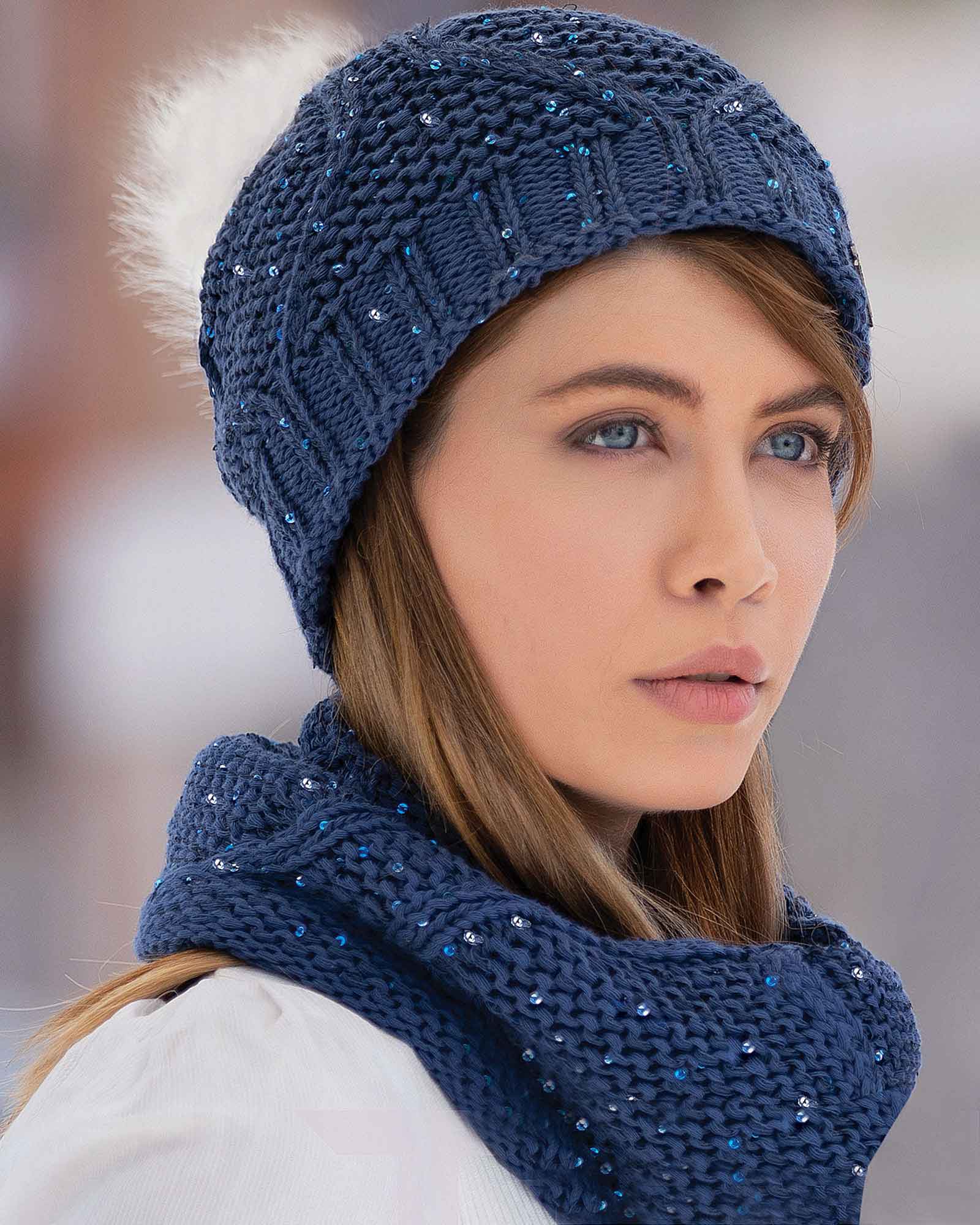 ست کلاه شال گردن رینگی پولک دار زنانه - دخترانه