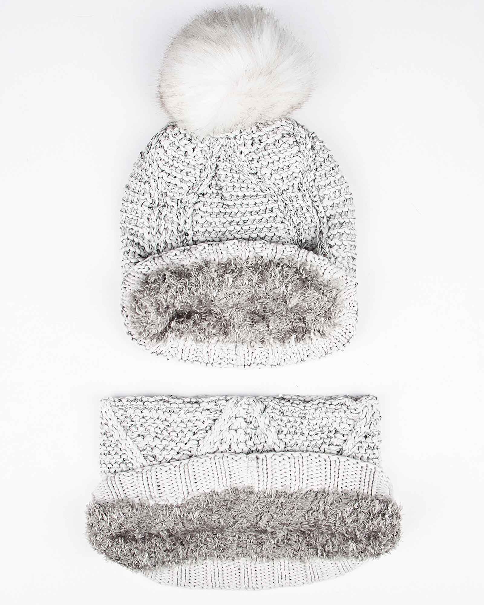 ست کلاه شال گردن رینگی پولک دار زنانه - طوسی - تو کرک