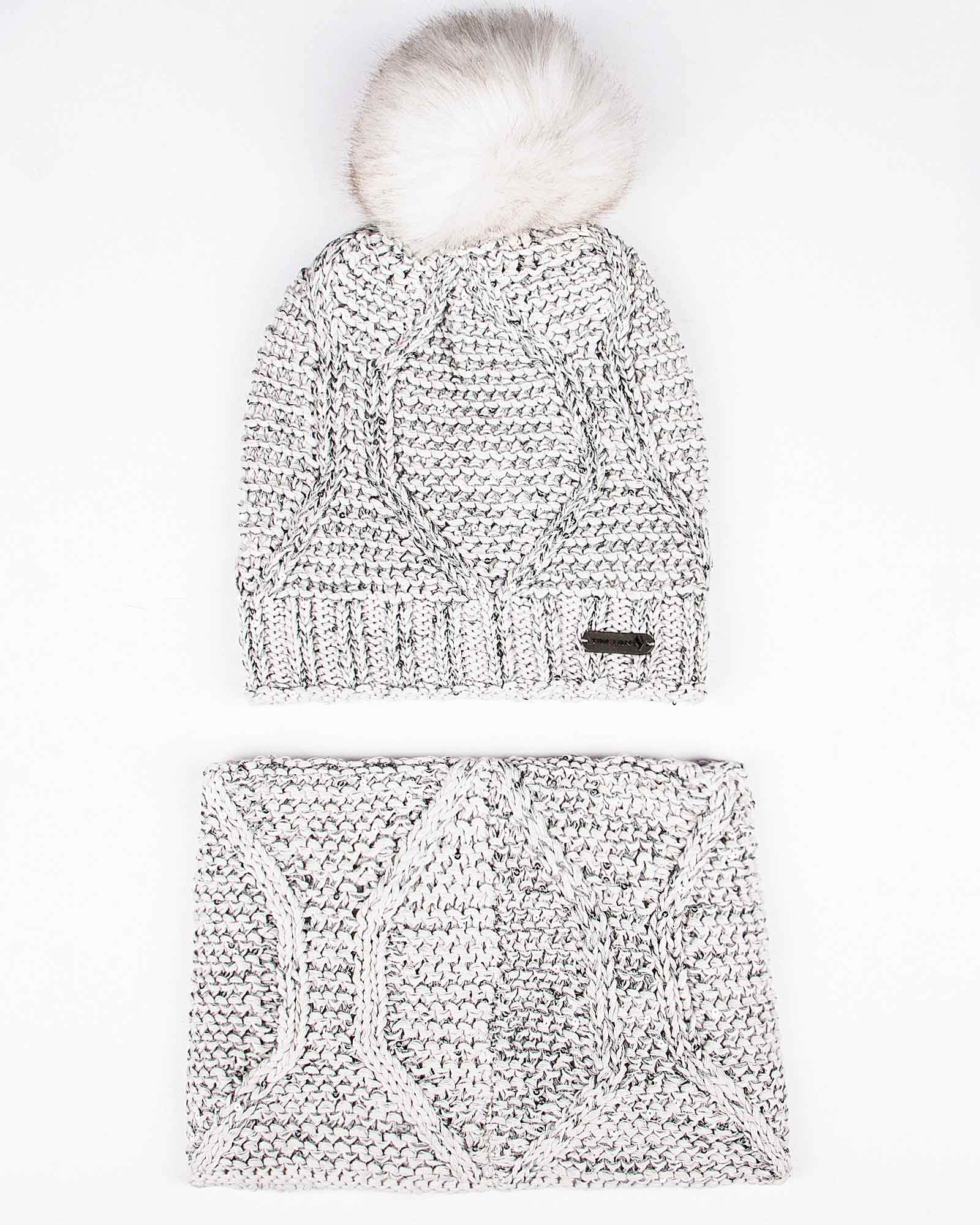 ست کلاه شال گردن رینگی پولک دار زنانه - طوسی - رو به رو