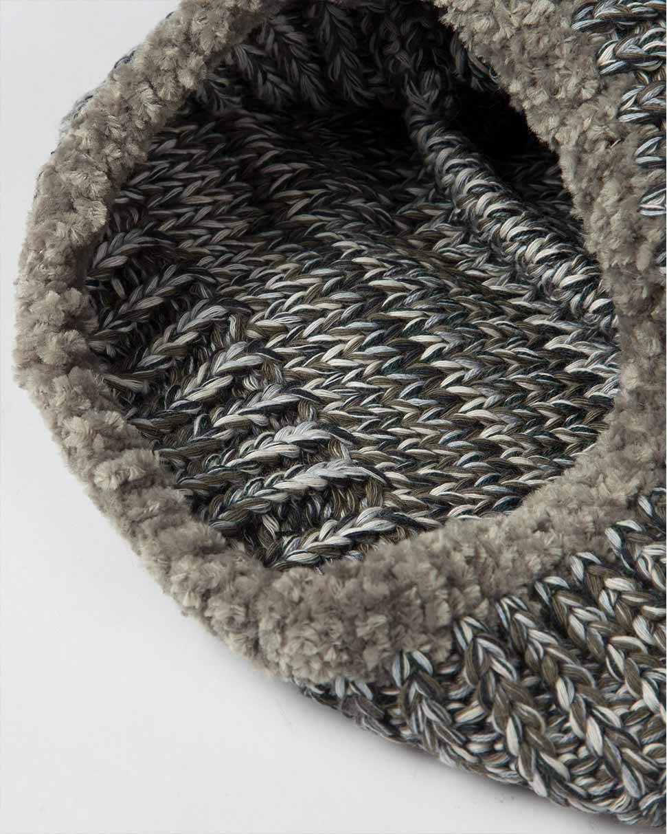 ست کلاه کج و شال گردن رینگی بافت - زیتونی - کلاه بافتنی