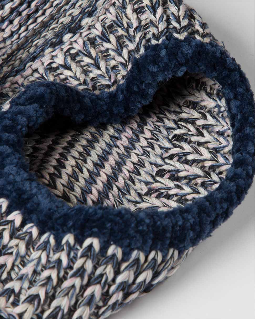 ست کلاه کج و شال گردن رینگی بافت - سرمه ای - کلاه بافتنی