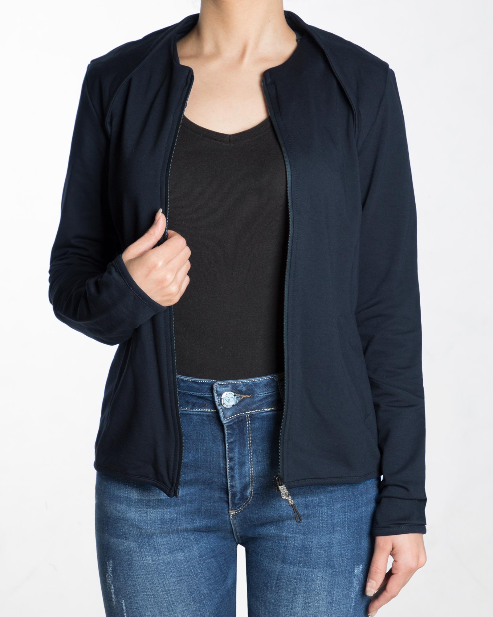 سویشرت کوتاه ساده دخترانه زیپ دار - سرمه ای - رو به رو سویشرت