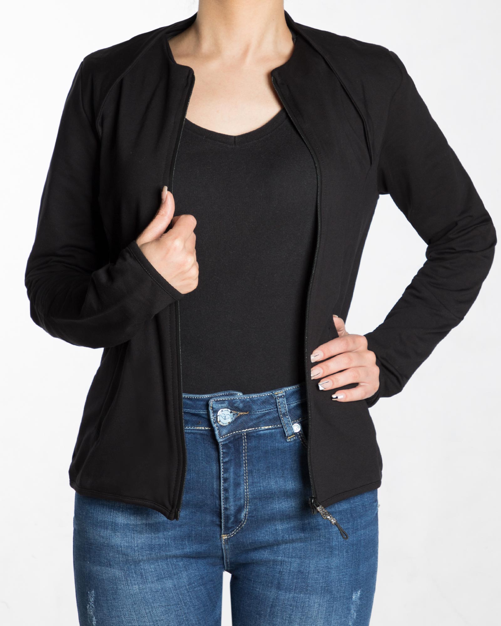 سویشرت کوتاه ساده دخترانه زیپ دار - مشکی - رو به رو سویشرت