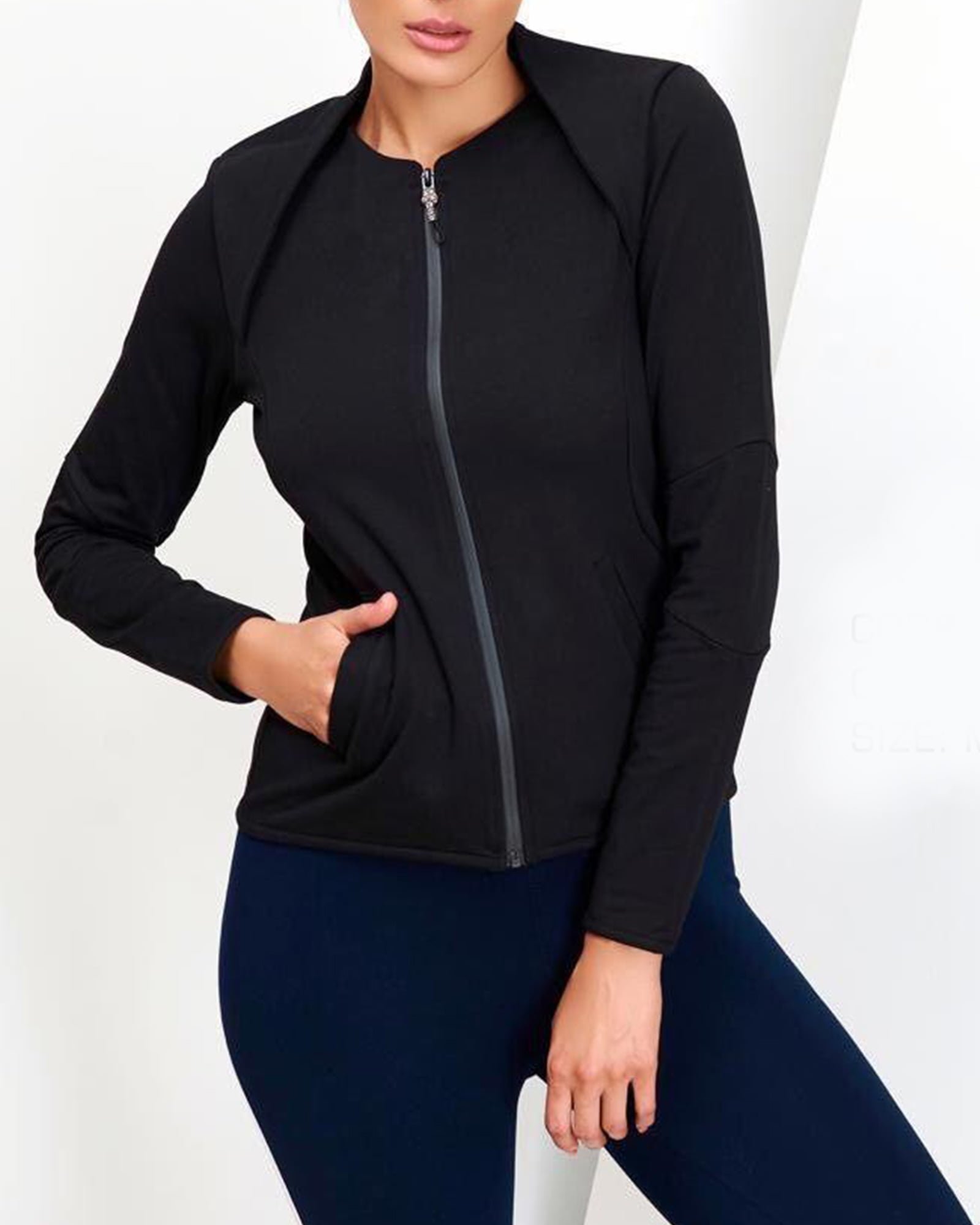 سویشرت کوتاه ساده دخترانه زیپ دار - مشکی - زنانه