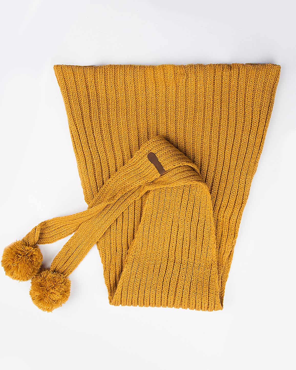 شال گردن بافت دخترانه منگوله دار - خردلی - بالا