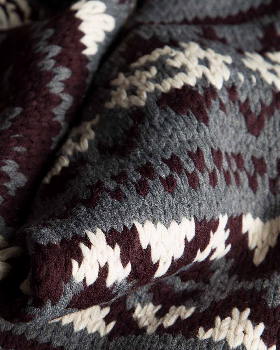 شال گردن طرح دار بافت جیب دار - دودی - بافتنی