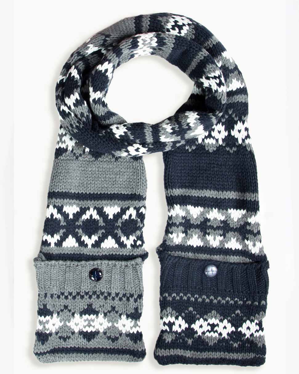 شال گردن طرح دار بافت جیب دار - سرمه ای تیره - رو به رو