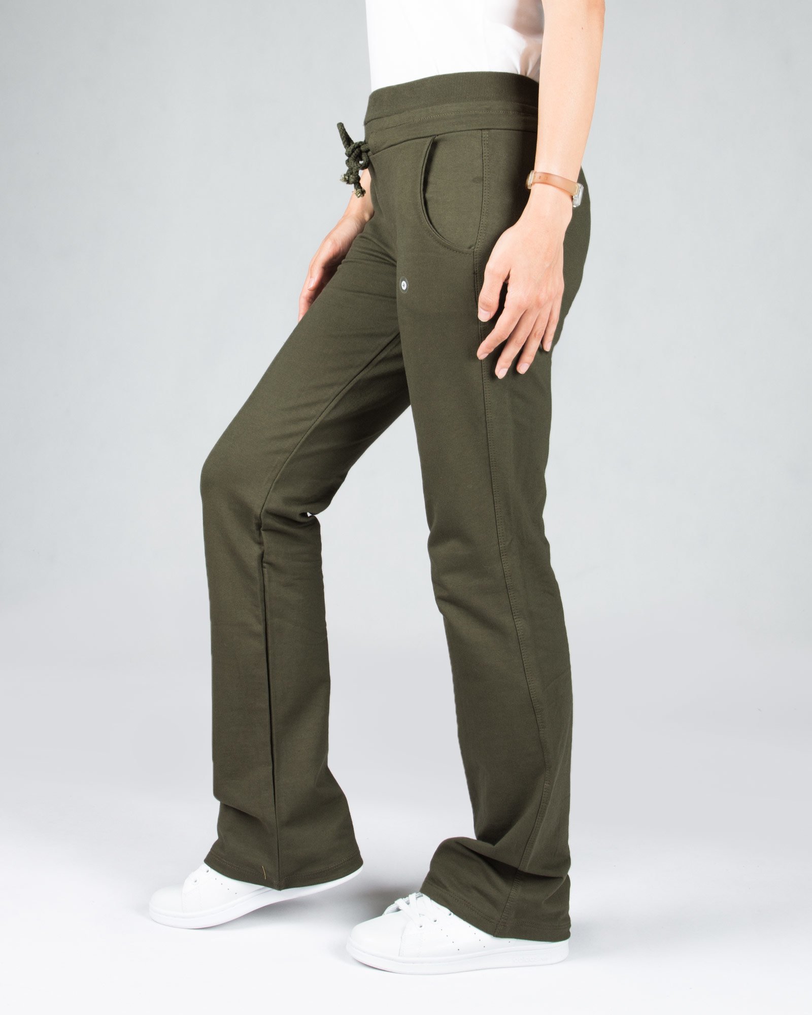 شلوار اسپرت نخی ساده زنانه - زیتونی - بغل