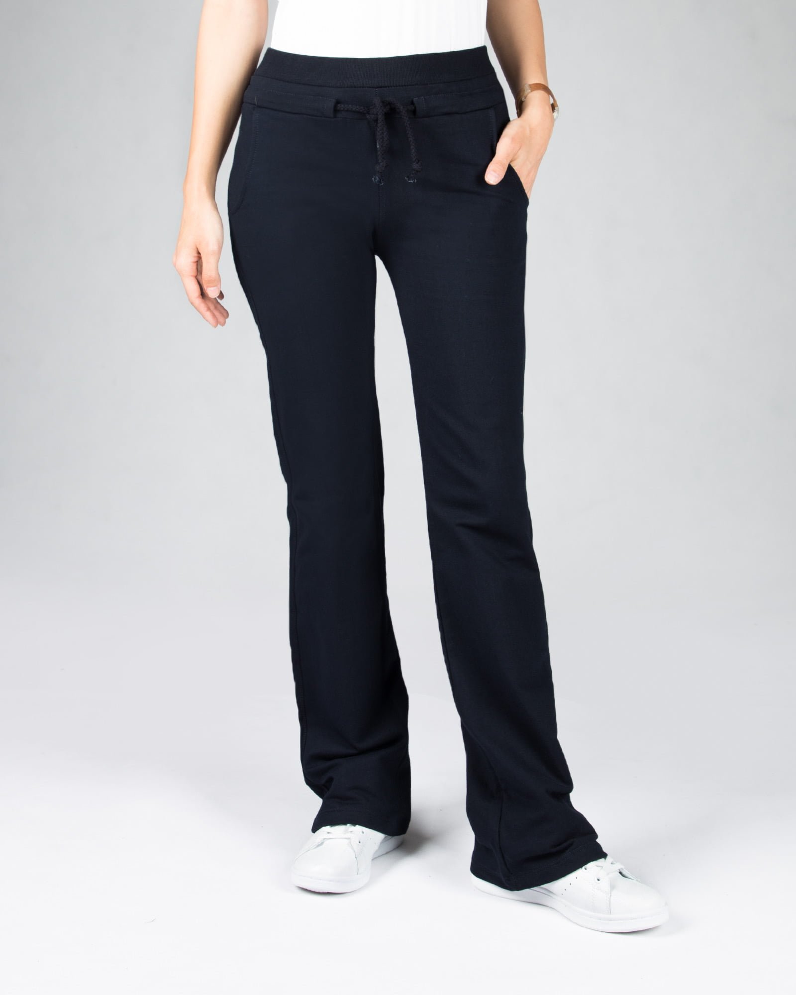 شلوار اسپرت نخی ساده زنانه - سرمه ای تیره - رو به رو