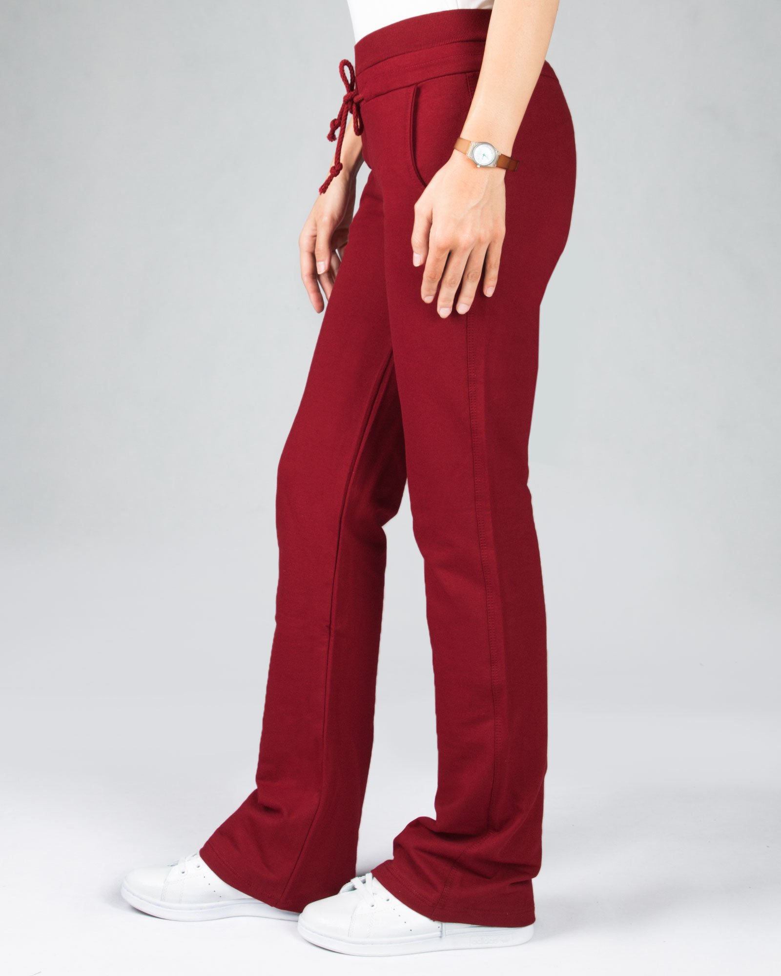 شلوار اسپرت نخی ساده زنانه - عنابی - بغل