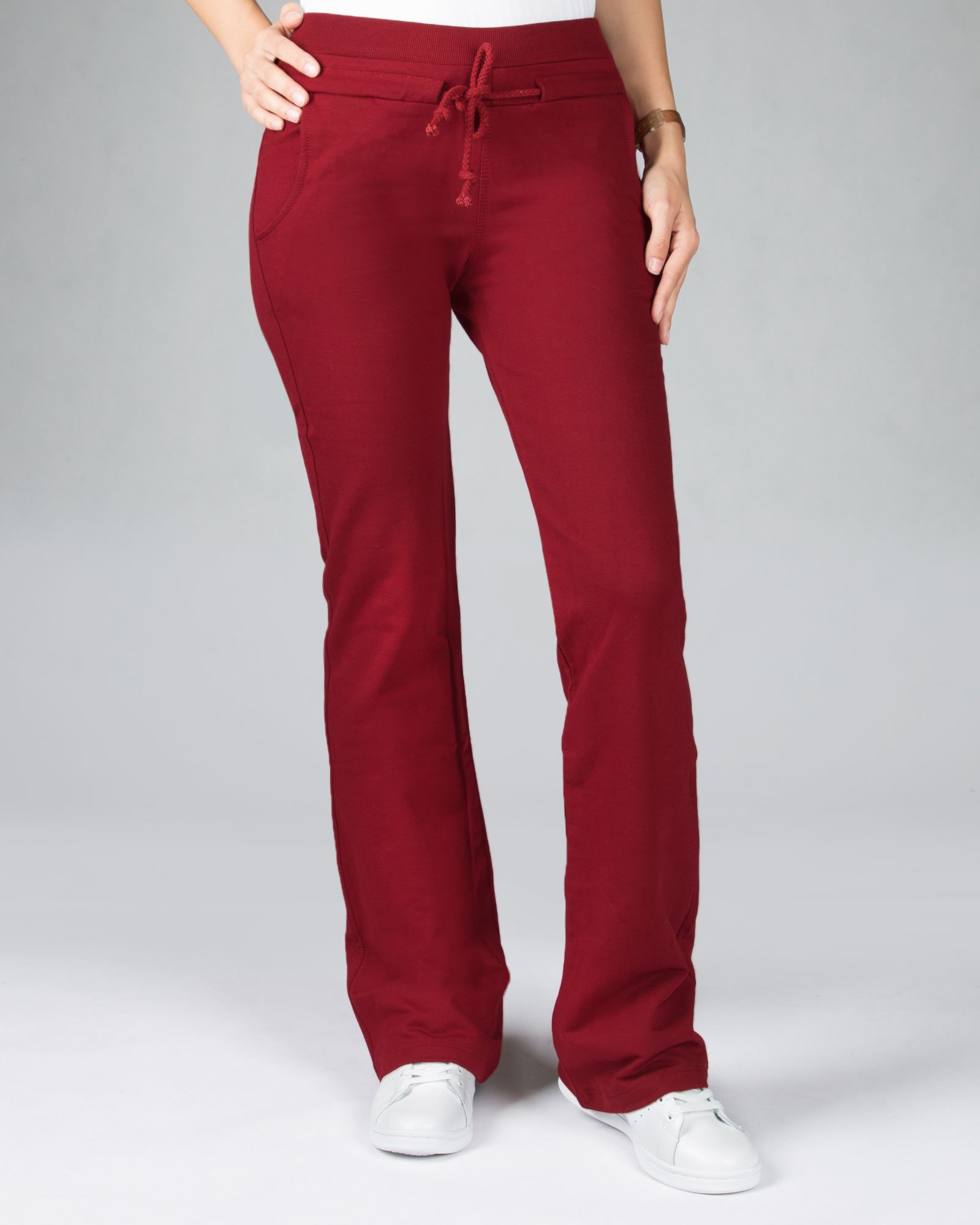 شلوار اسپرت نخی ساده زنانه - عنابی - رو به رو