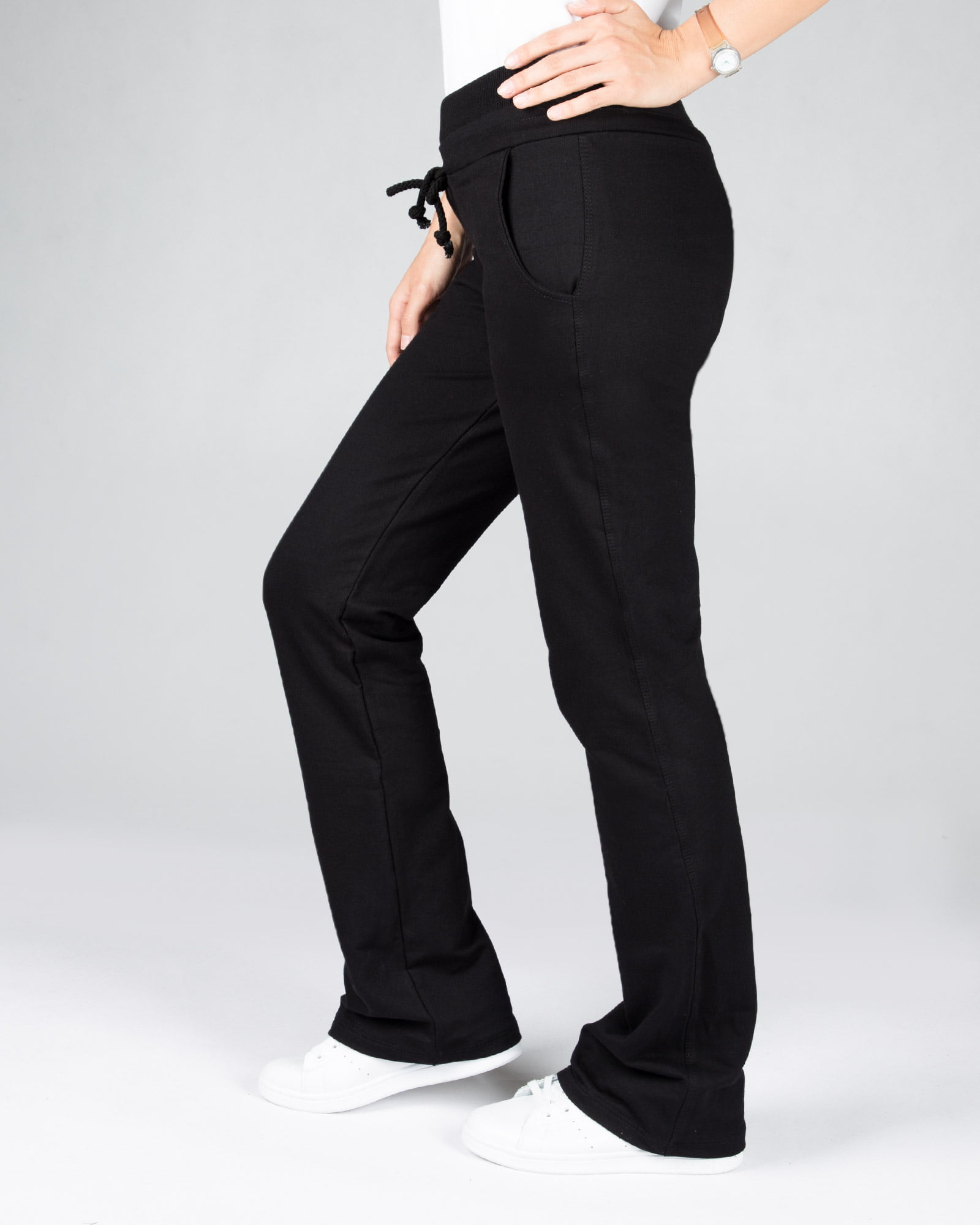 شلوار اسپرت نخی ساده زنانه - مشکی - بغل